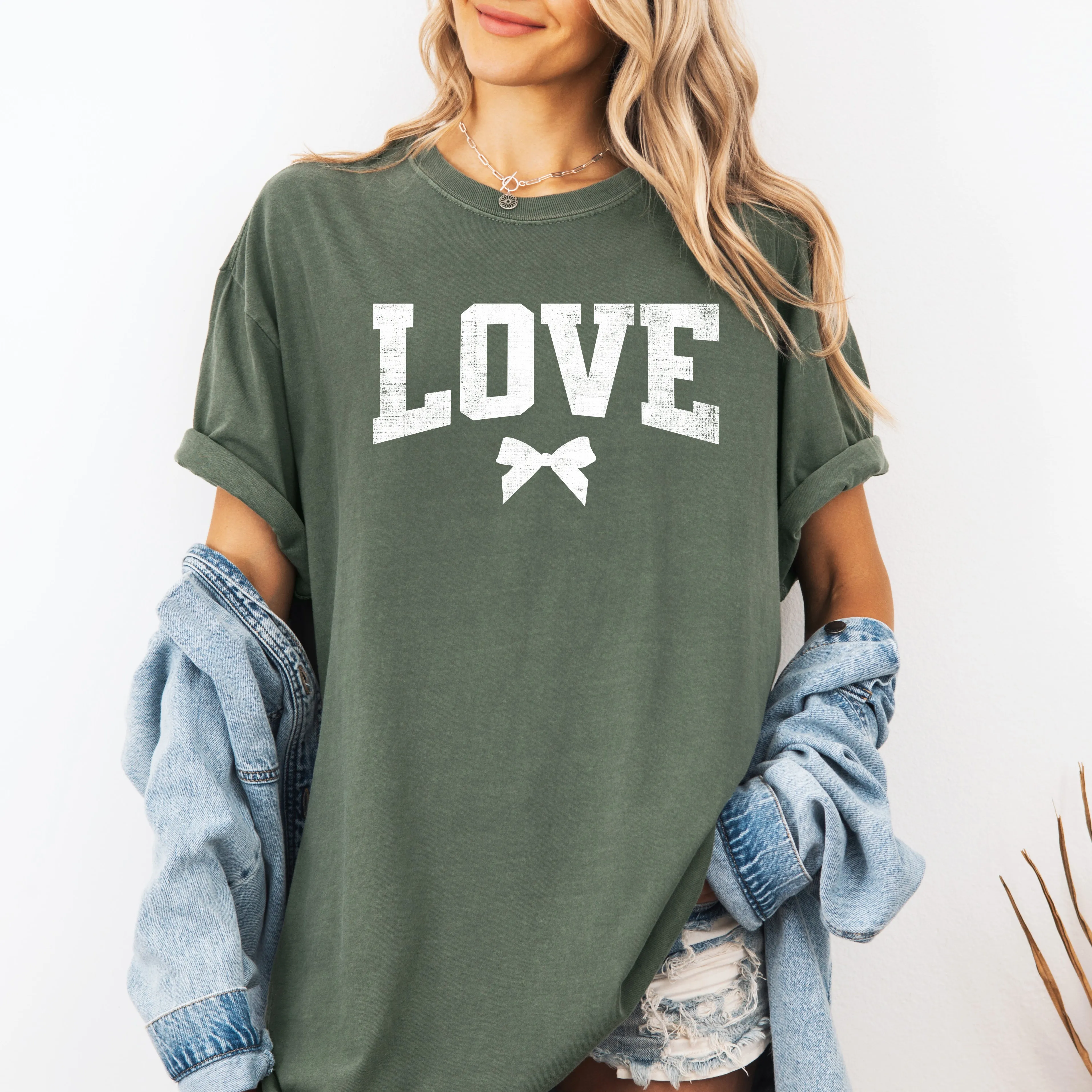 Love, Bow, Varsity, Valentine's Day, Comfort Colors T-Shirt sold by Refinery Number One product image thumbnail 3