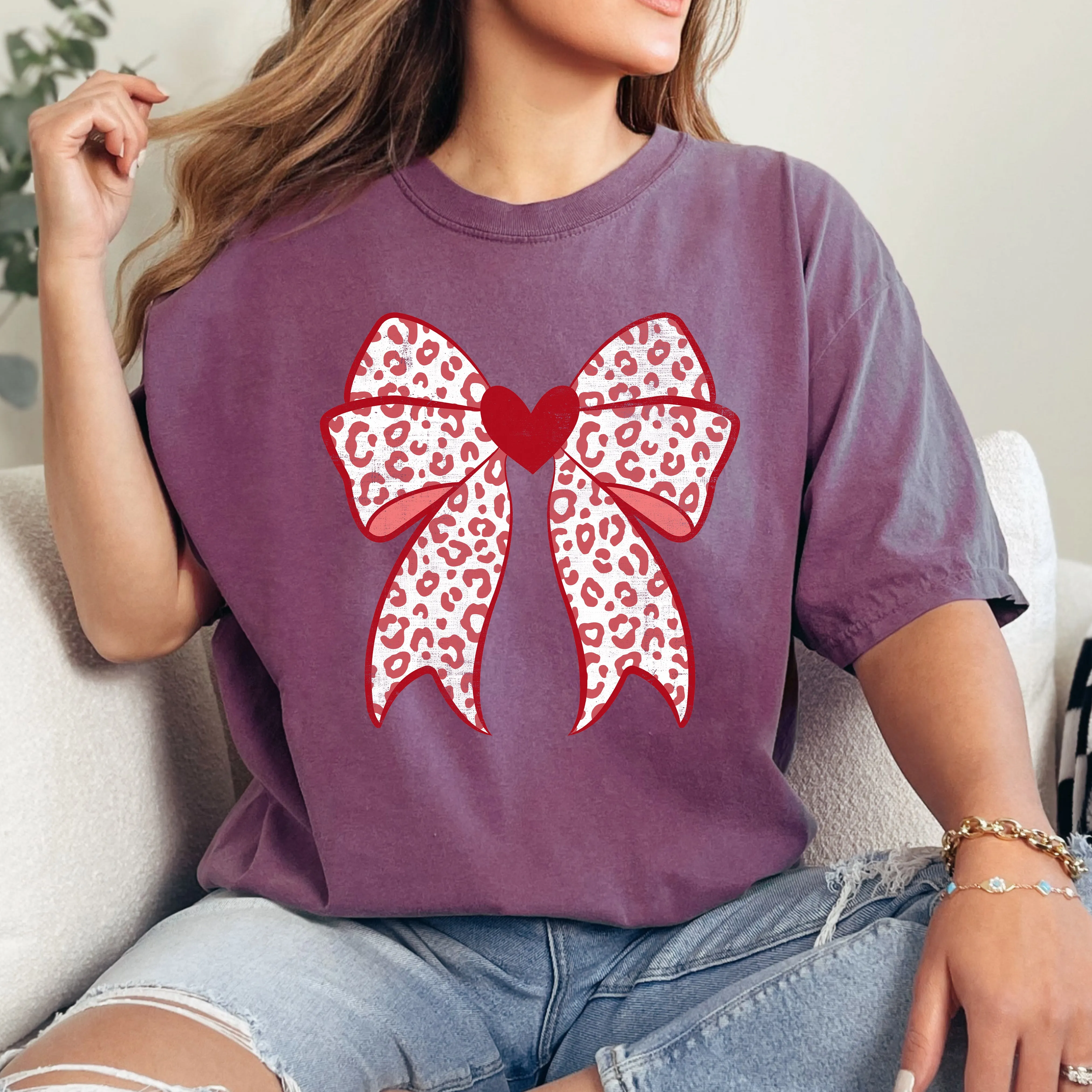 Leopard Print Bow, Valentine's Day, Heart, Love, Comfort Colors T-Shirt sold by Refinery Number One product image thumbnail 4