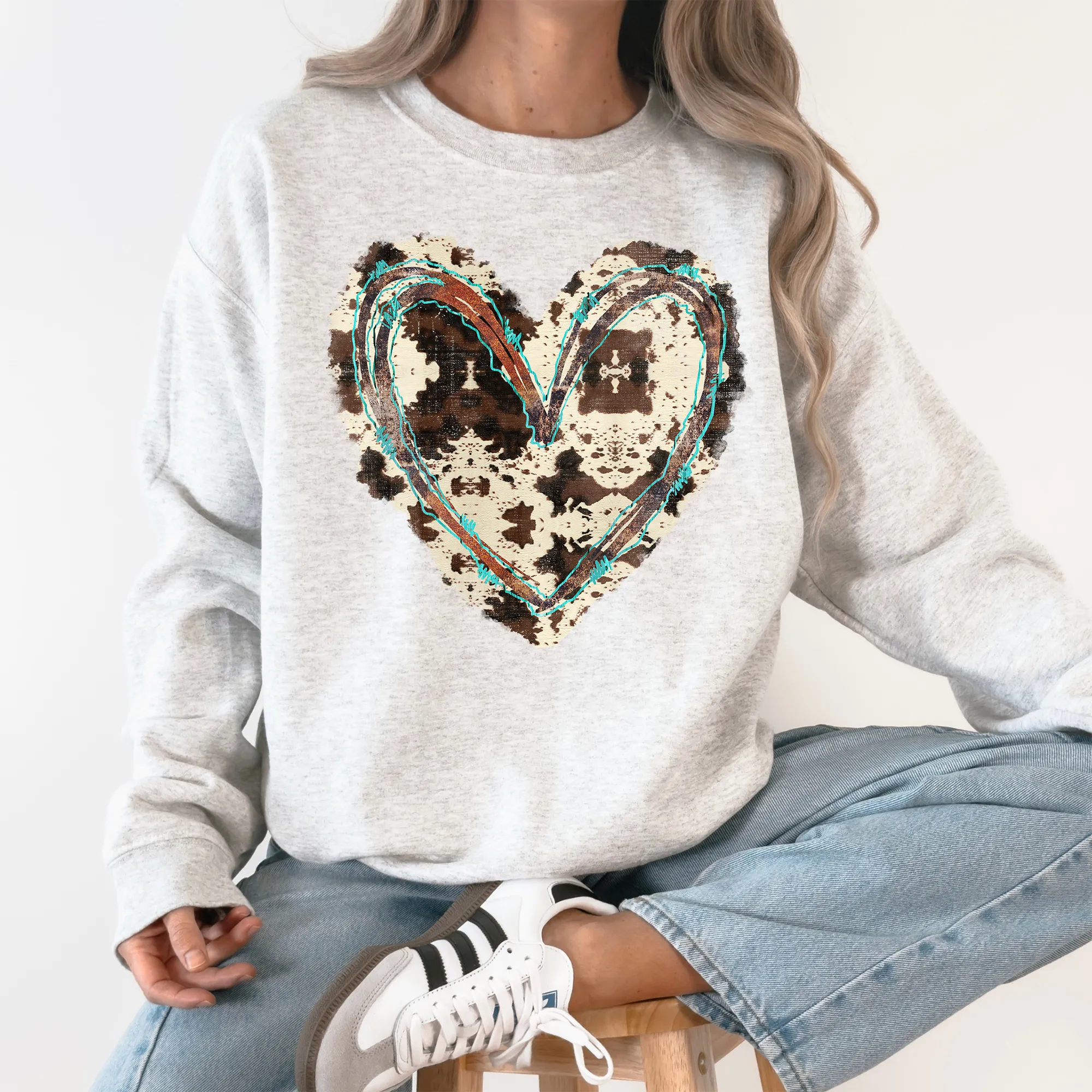 Western Heart, Cowhide Print, Valentine's Day, Love Sweatshirt sold by Refinery Number One product image thumbnail 3