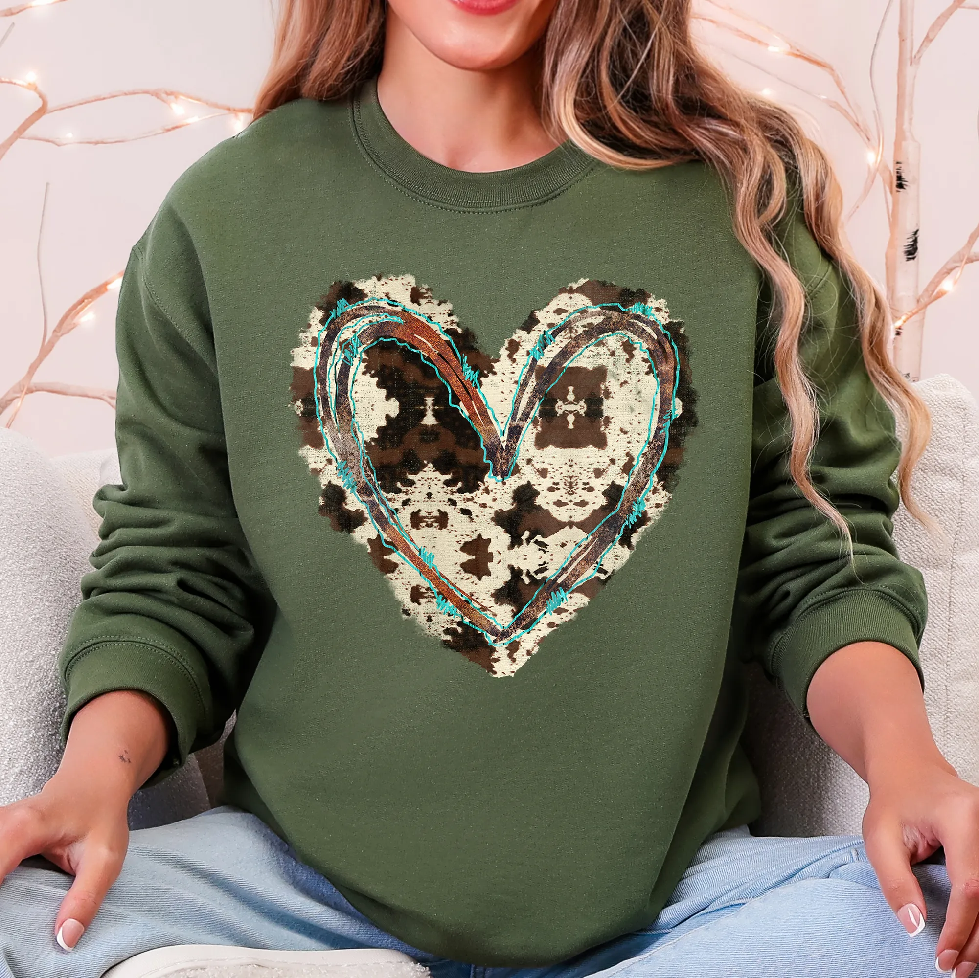 Western Heart, Cowhide Print, Valentine's Day, Love Sweatshirt sold by Refinery Number One