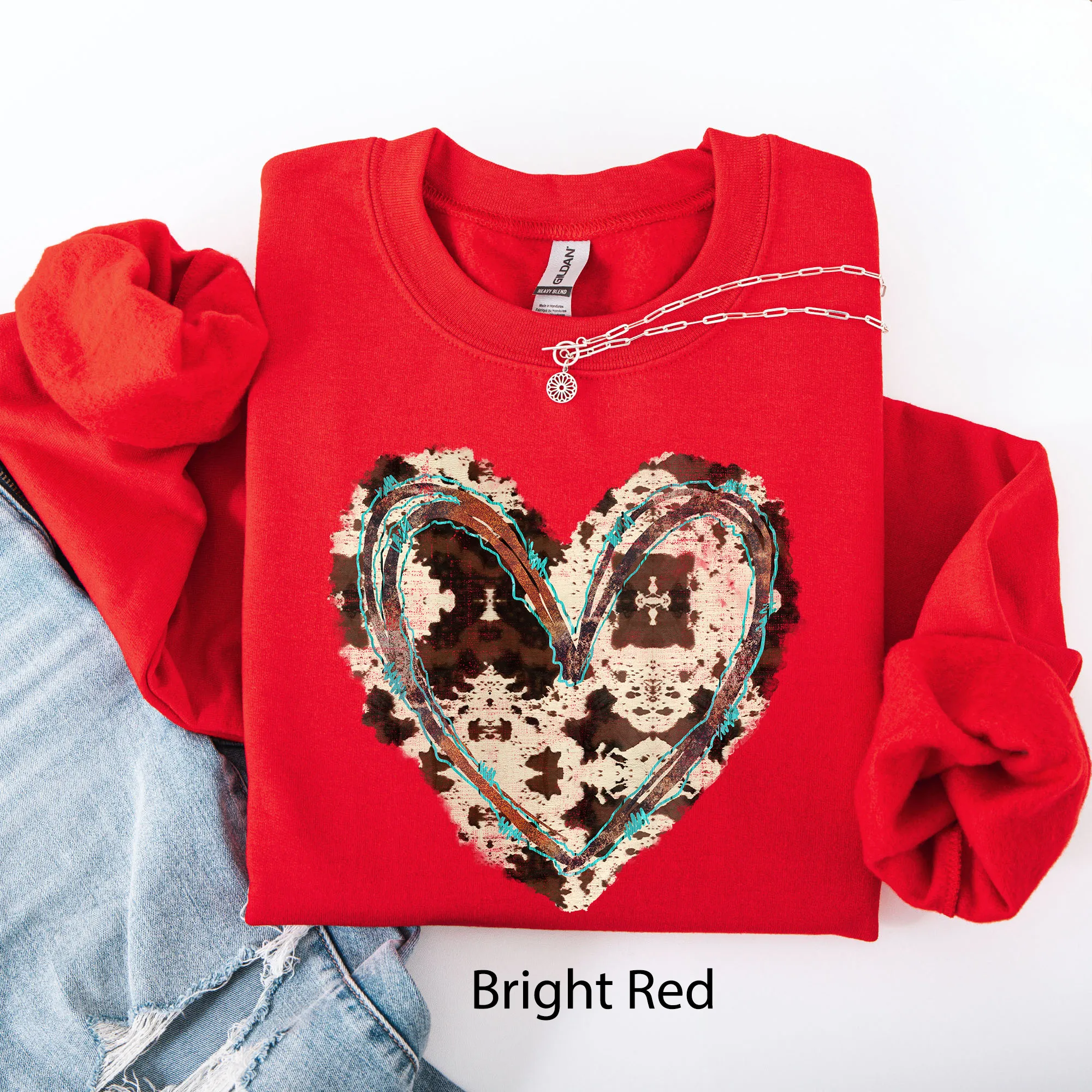 Western Heart, Cowhide Print, Valentine's Day, Love Sweatshirt sold by Refinery Number One product image thumbnail 4