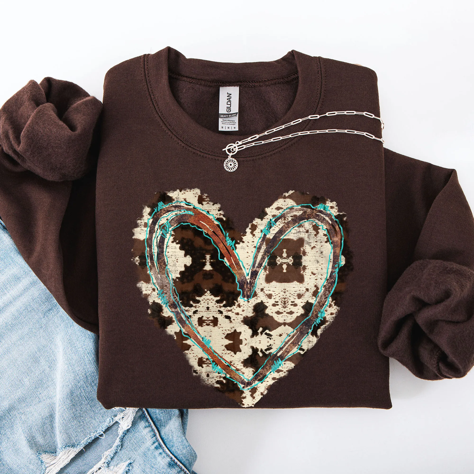 Western Heart, Cowhide Print, Valentine's Day, Love Sweatshirt sold by Refinery Number One product image thumbnail 5