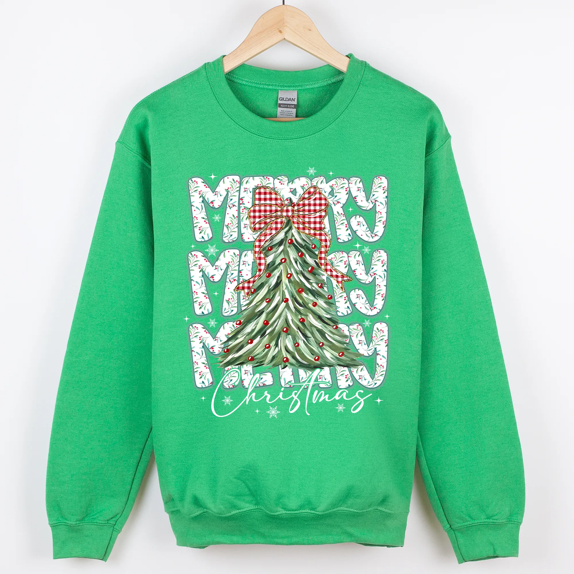 Merry Christmas, Beautiful Tree, Classic Christmas, Santa, Gingham Bow Sweatshirt sold by Refinery Number One product image thumbnail 3