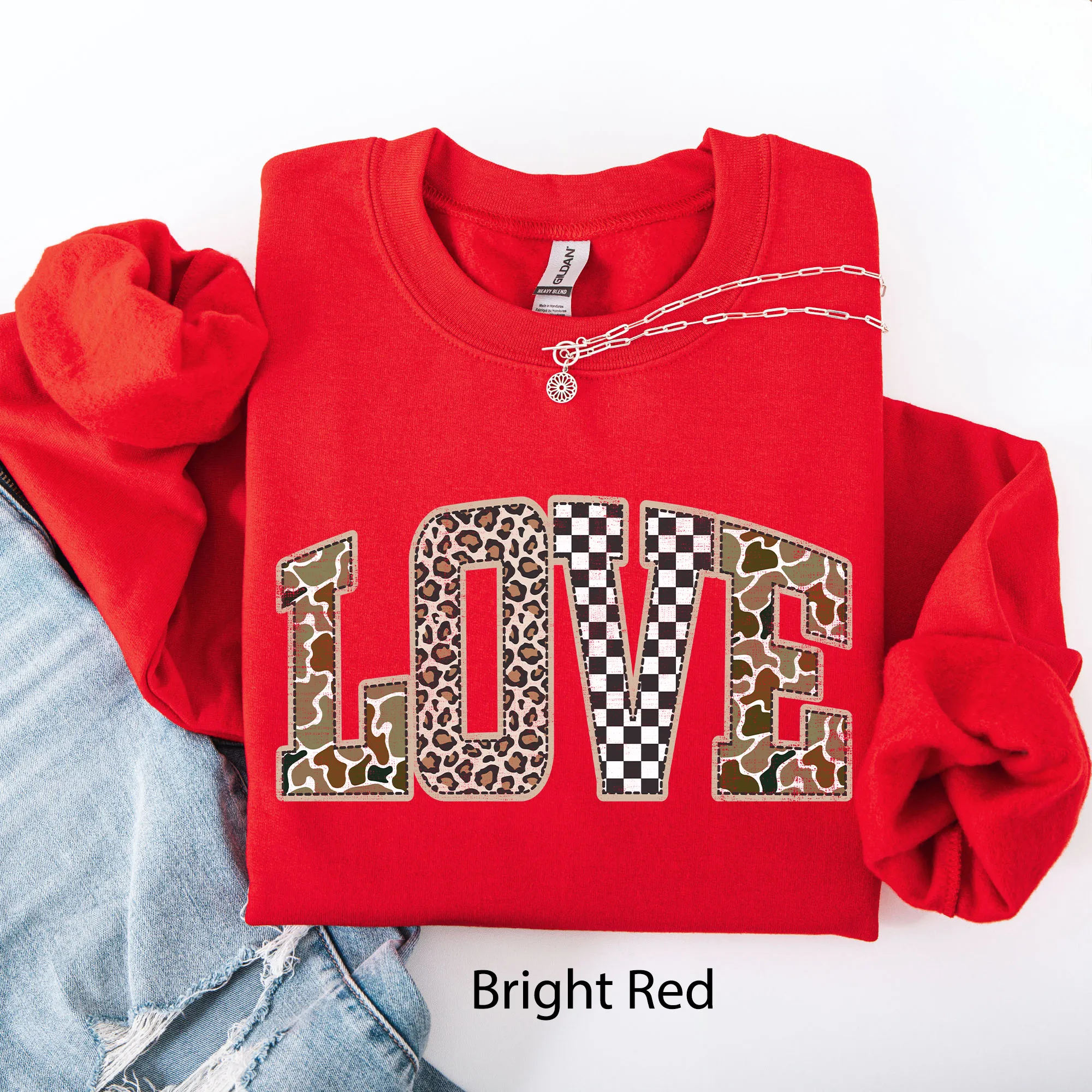 Love, Checkered, Camo, Leopard Print, Retro Valentine's Day, Varsity Sweatshirt sold by Refinery Number One product image thumbnail 4