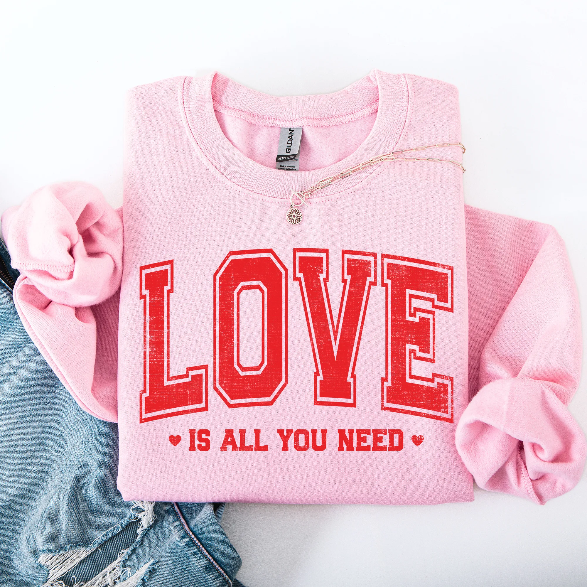 Love Is All You Need, Classic, Varsity, Valentine's Day Sweatshirt sold by Refinery Number One product image thumbnail 3