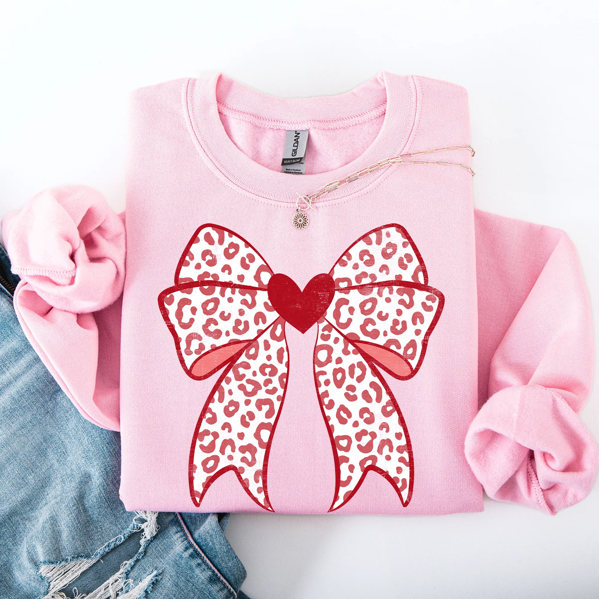 Leopard Print Bow, Valentine's Day, Heart, Love Sweatshirt sold by Refinery Number One