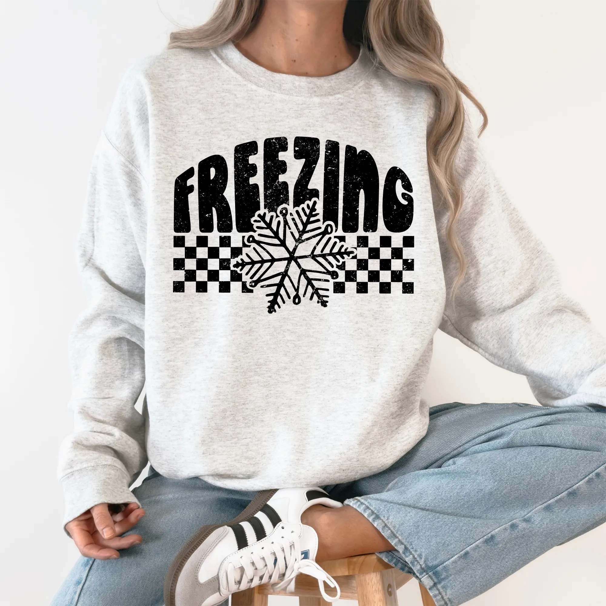 Freezing, Retro, Checkered, Snowflake, Winter, Cold Sweatshirt sold by Refinery Number One product image thumbnail 4