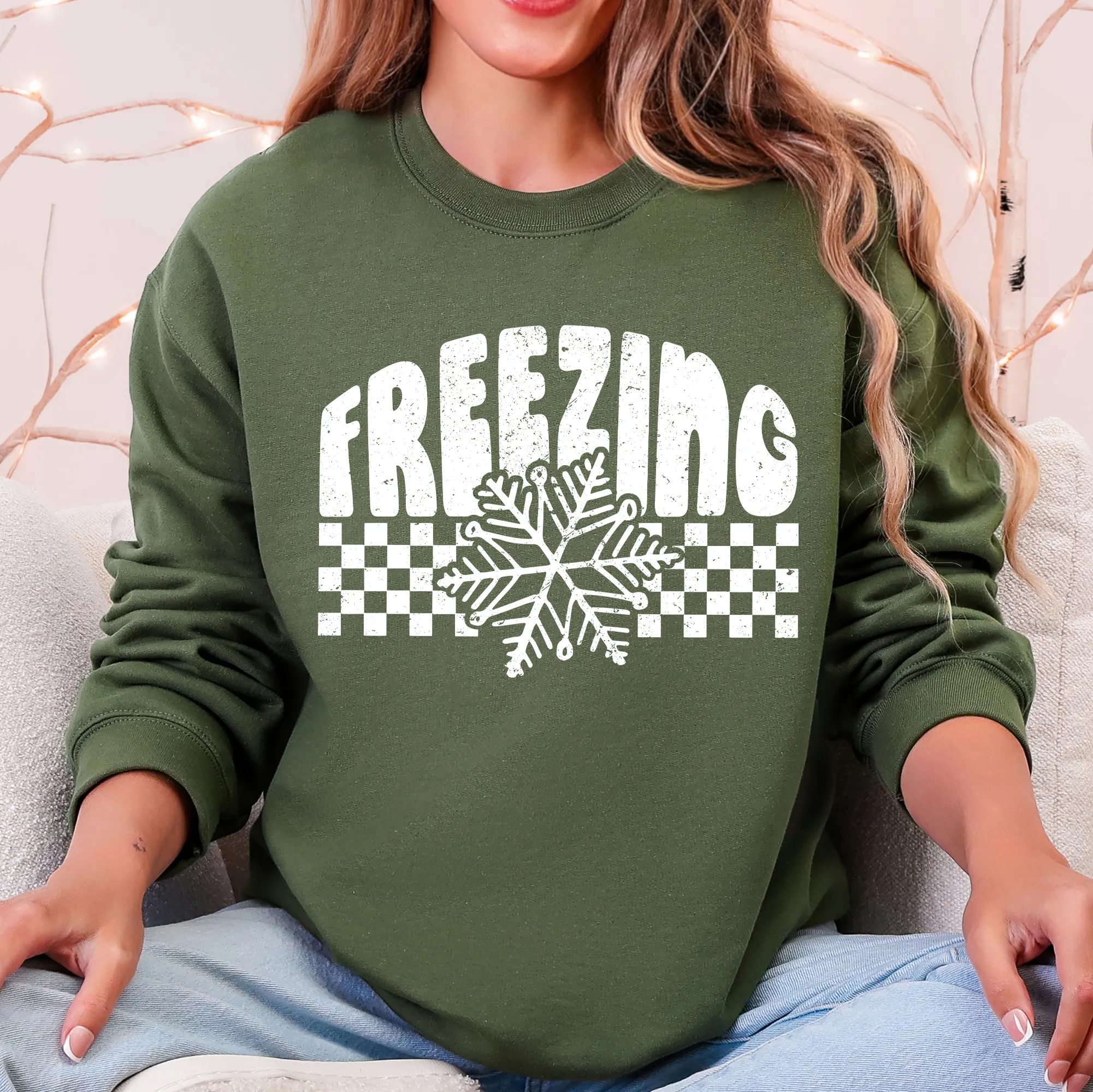 Freezing, Retro, Checkered, Snowflake, Winter, Cold Sweatshirt sold by Refinery Number One product image thumbnail 2