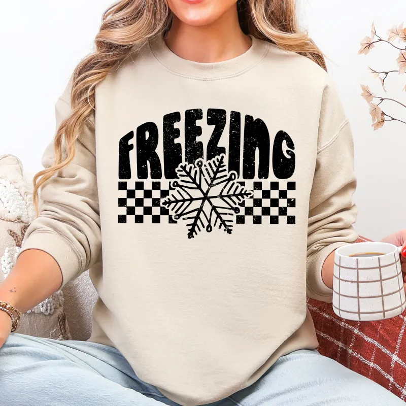 Freezing, Retro, Checkered, Snowflake, Winter, Cold Sweatshirt sold by Refinery Number One