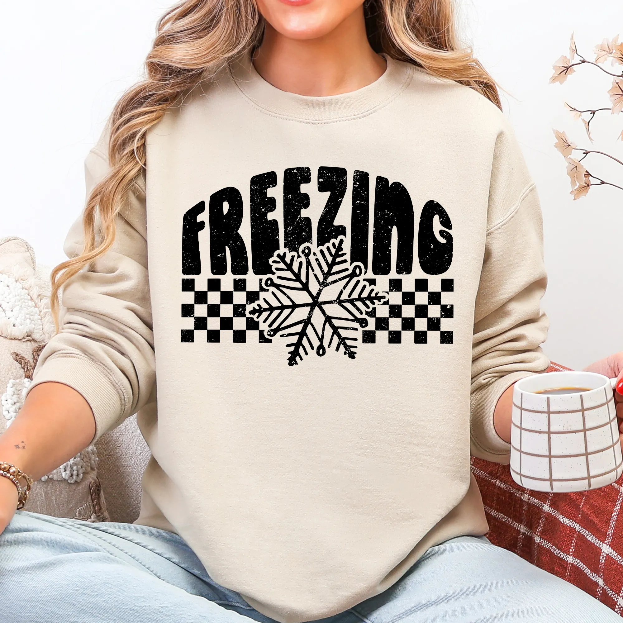 Freezing, Retro, Checkered, Snowflake, Winter, Cold Sweatshirt sold by Refinery Number One
