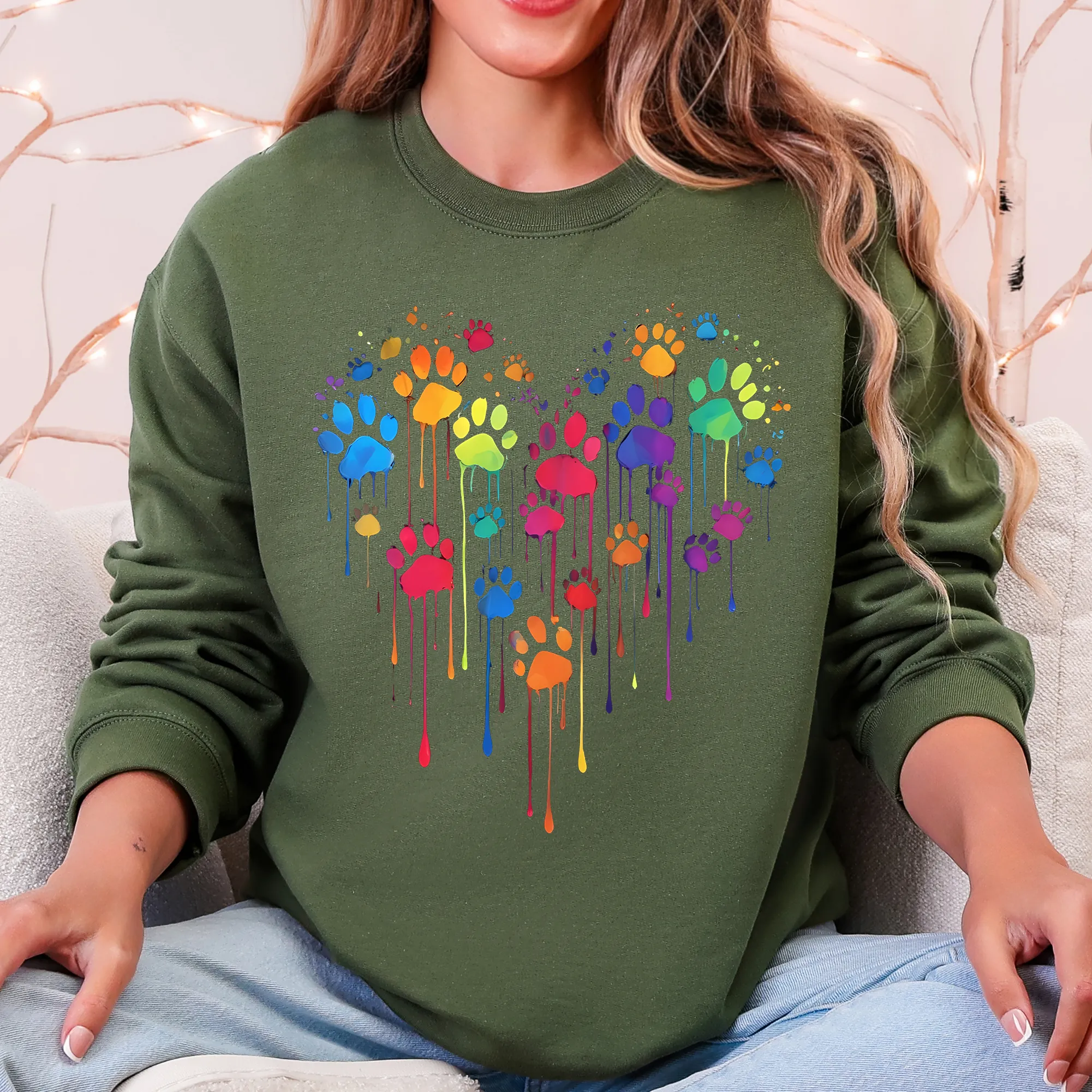 Colorful Dog Paw Print Heart Love Valentine's Day Cozy Graphic For Dog Lovers Sweatshirt sold by Refinery Number One product image thumbnail 5