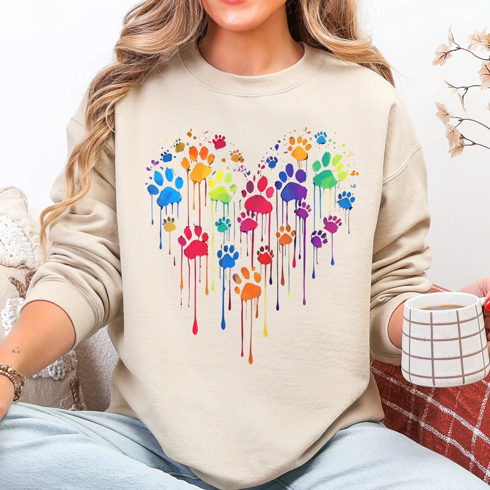 Colorful Dog Paw Print Heart Love Valentine's Day Cozy Graphic For Dog Lovers Sweatshirt sold by Refinery Number One product image thumbnail 3