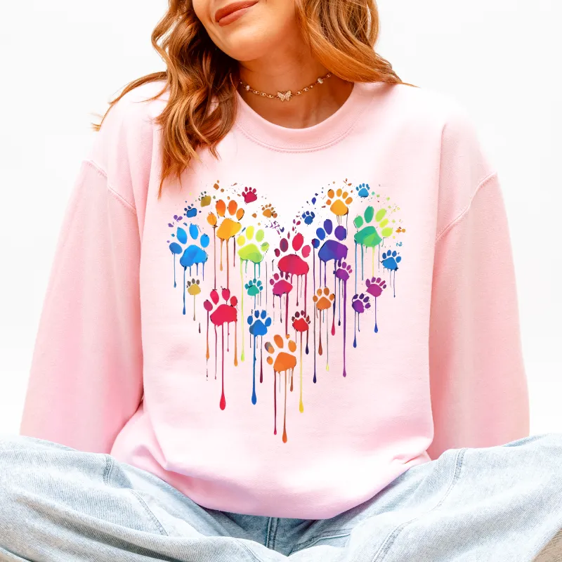 Colorful Dog Paw Print Heart, Love, Valentine's Day Sweatshirt sold by Refinery Number One