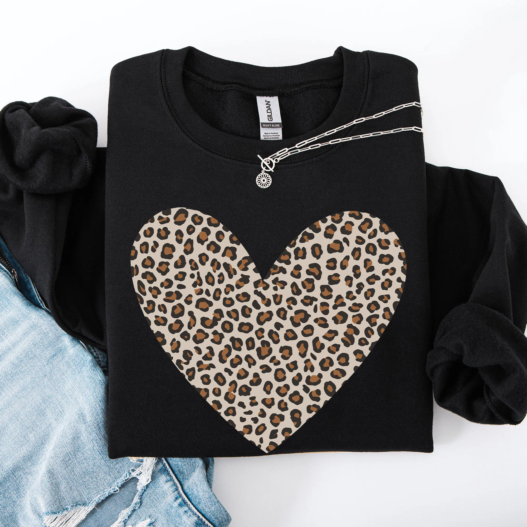 Classic Leopard Print Valentine's Day Heart, Love, Retro Sweatshirt sold by Refinery Number One product image thumbnail 3