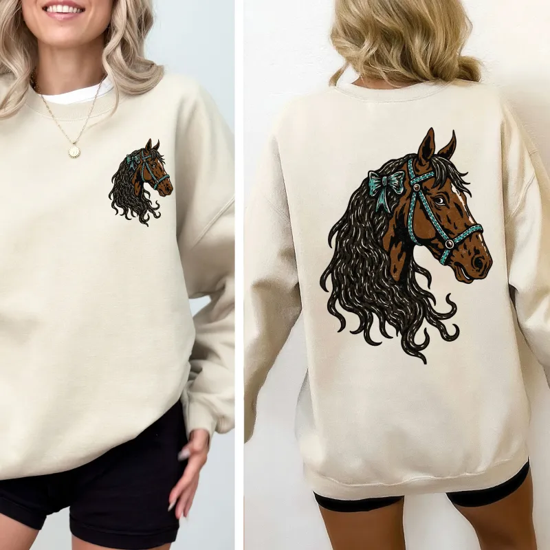 Adorable Horse, Bow, Western, Horse Girl, Front and Back Sweatshirt sold by Refinery Number One