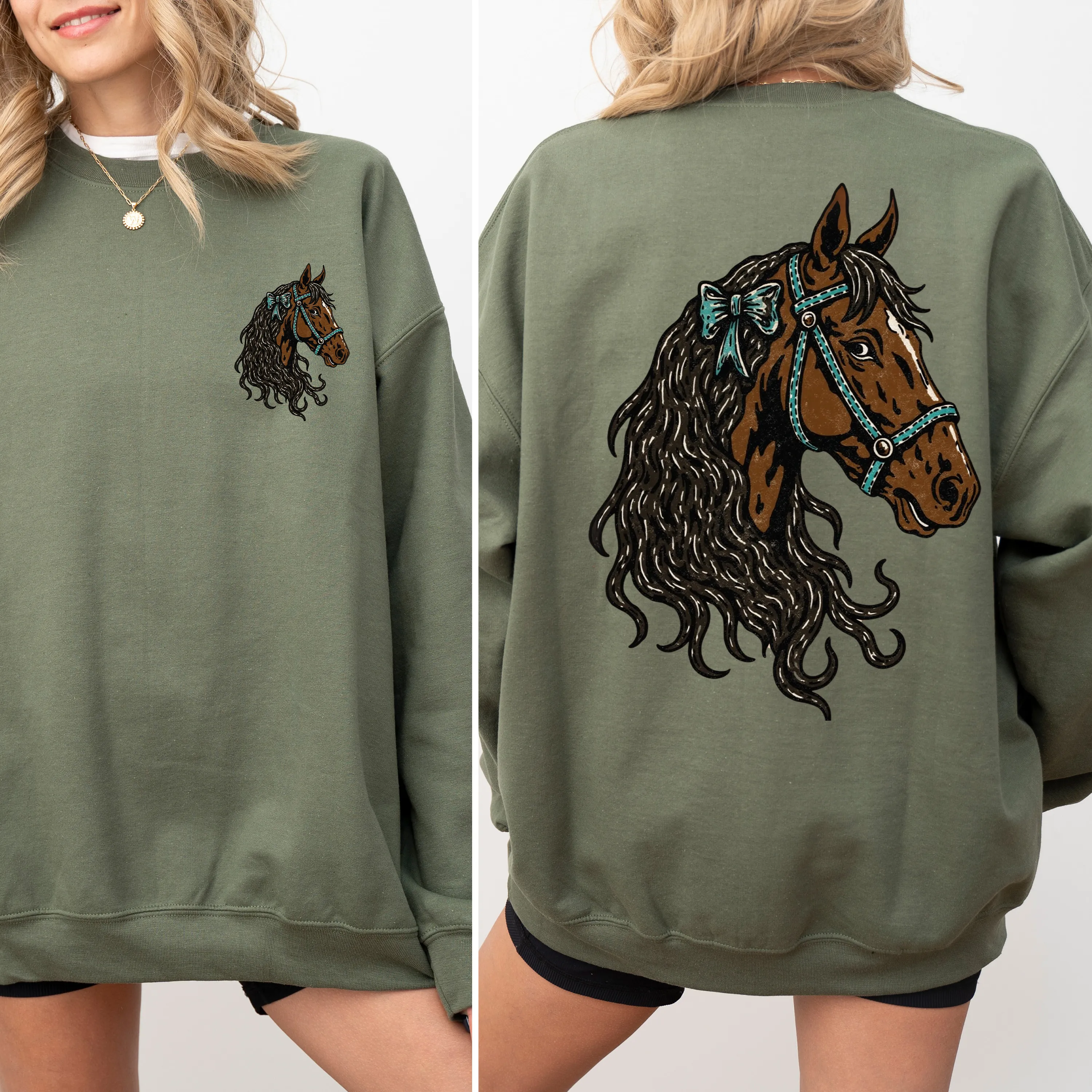 Adorable Horse, Bow, Western, Horse Girl, Front and Back Sweatshirt sold by Refinery Number One product image thumbnail 3