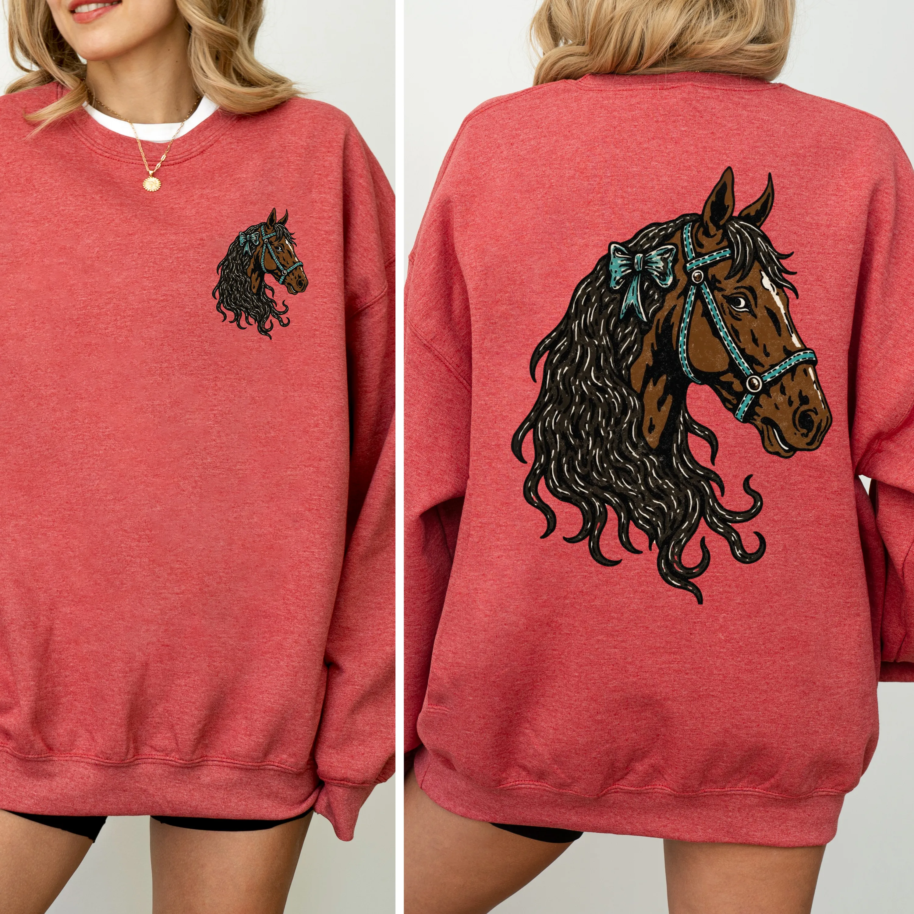 Adorable Horse, Bow, Western, Horse Girl, Front and Back Sweatshirt sold by Refinery Number One product image thumbnail 4