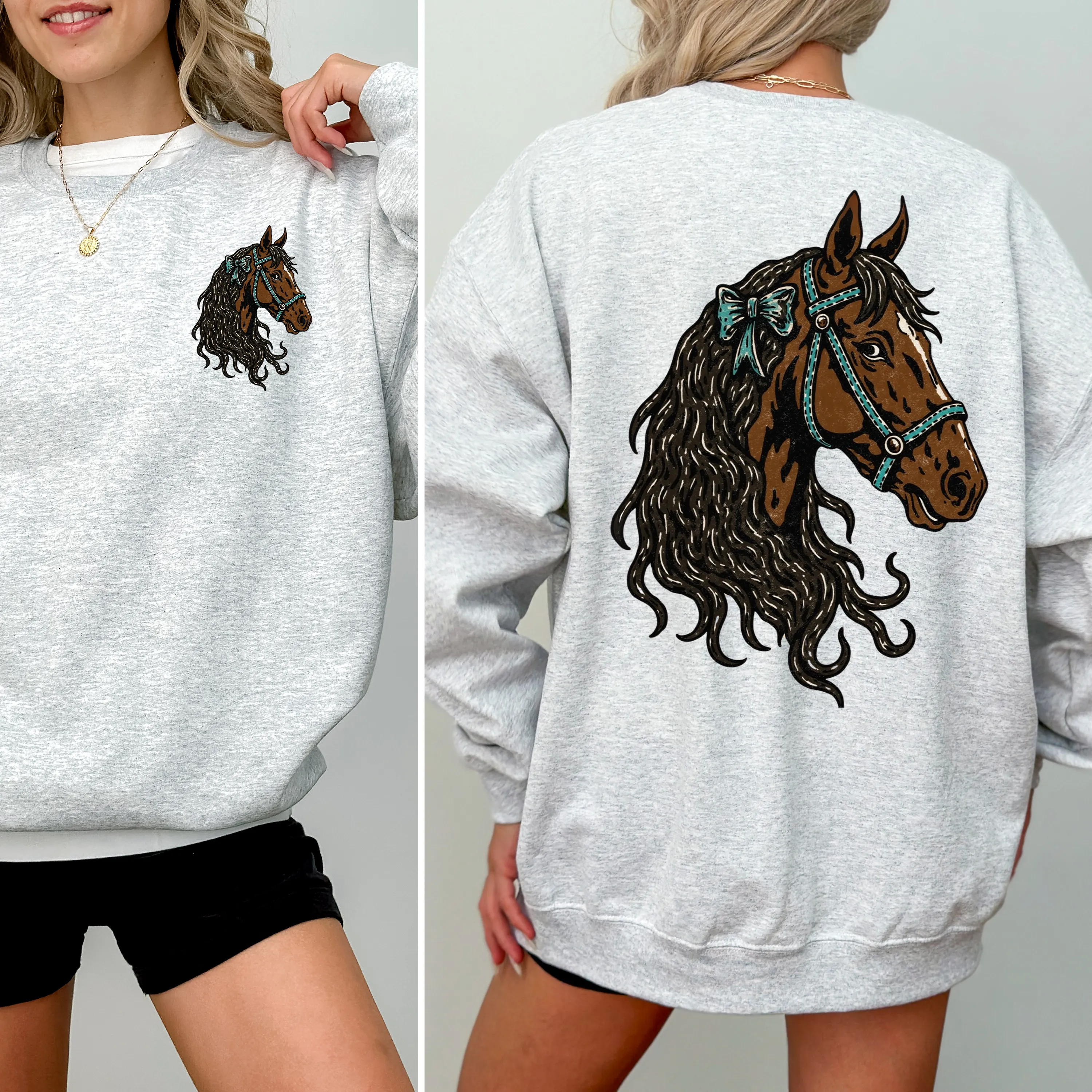 Adorable Horse, Bow, Western, Horse Girl, Front and Back Sweatshirt sold by Refinery Number One product image thumbnail 2