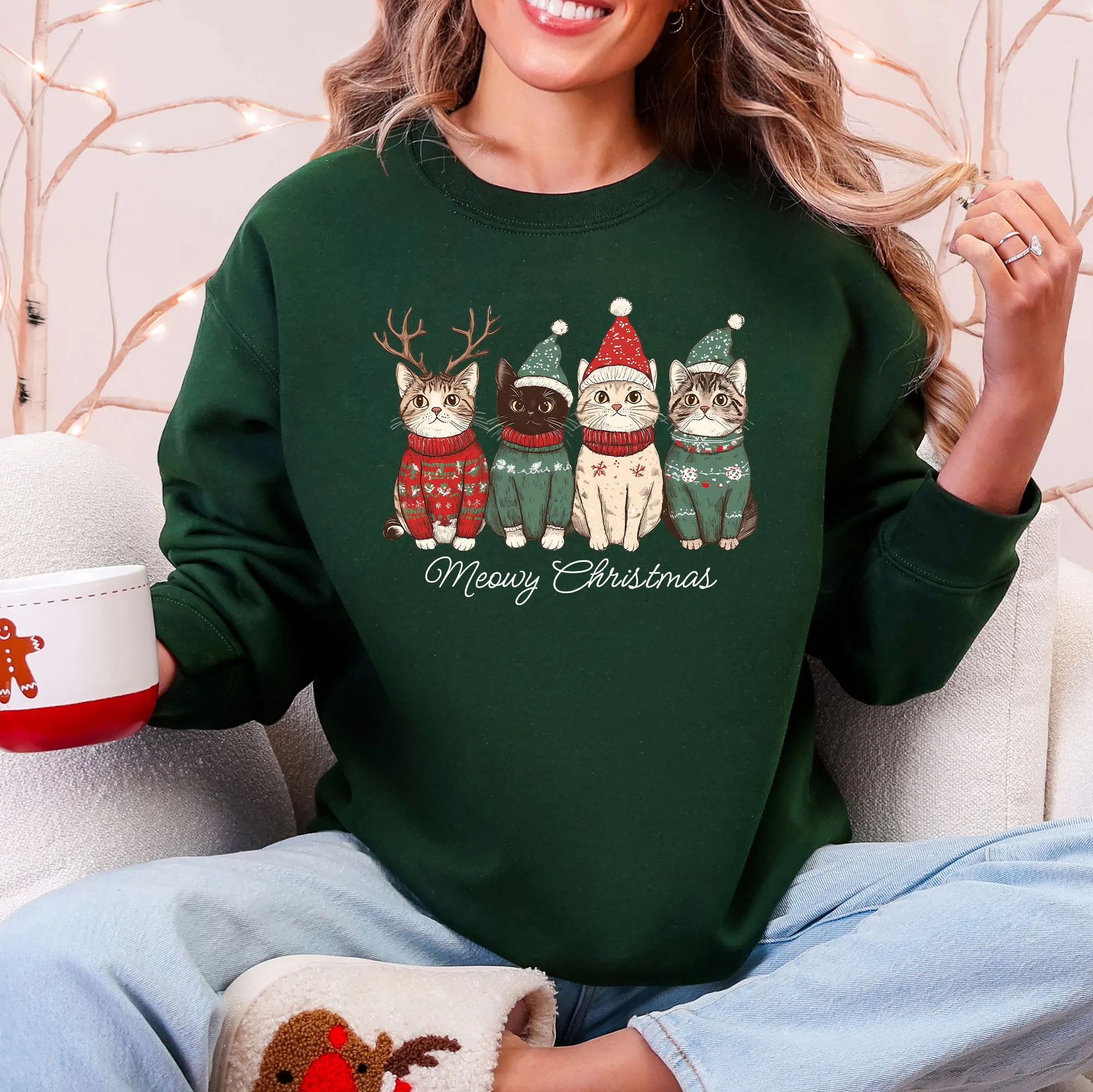 Meowy Christmas, Cats, Cute, Santa, Pets Sweatshirt sold by Refinery Number One product image thumbnail 3