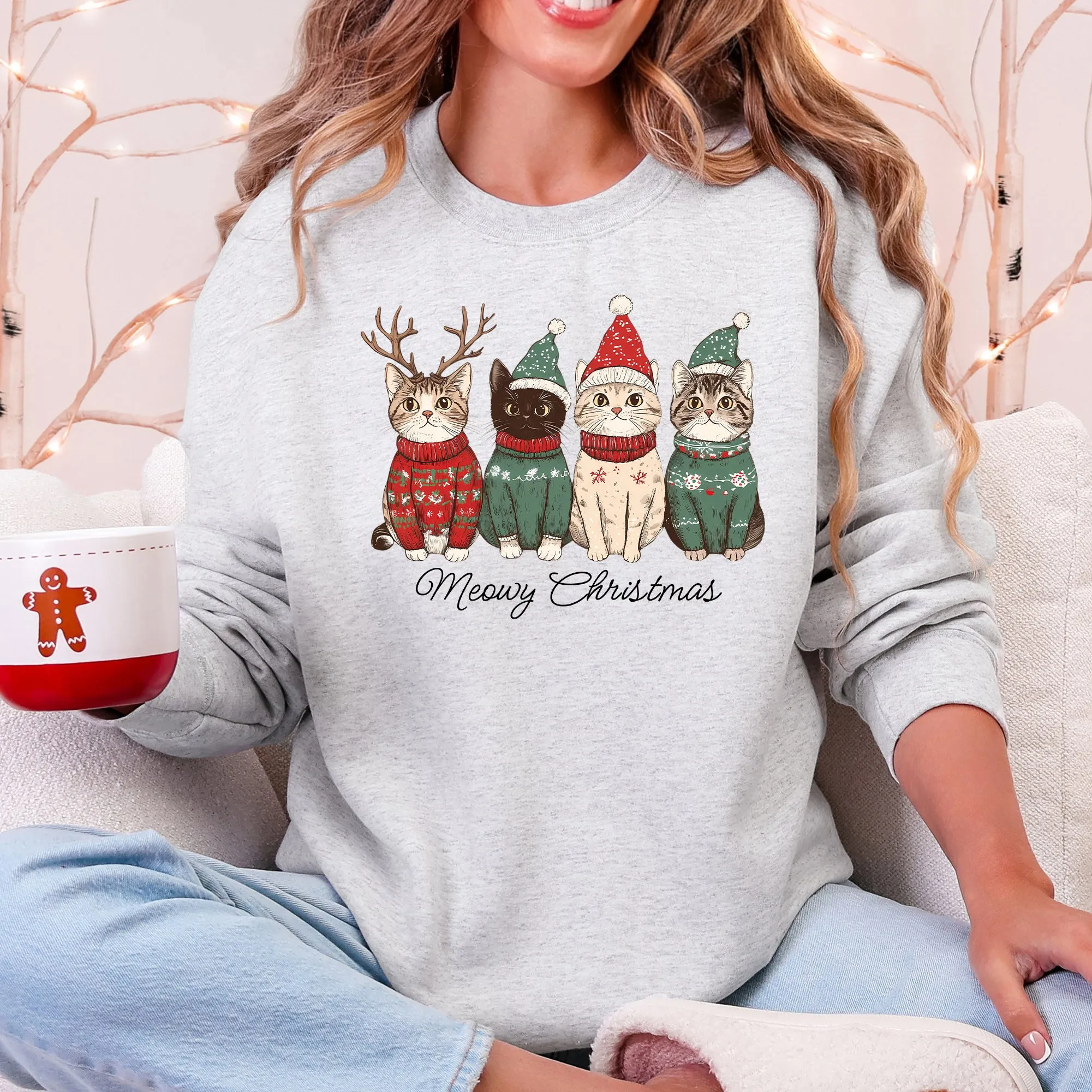 Meowy Christmas, Cats, Cute, Santa, Pets Sweatshirt sold by Refinery Number One product image thumbnail 2