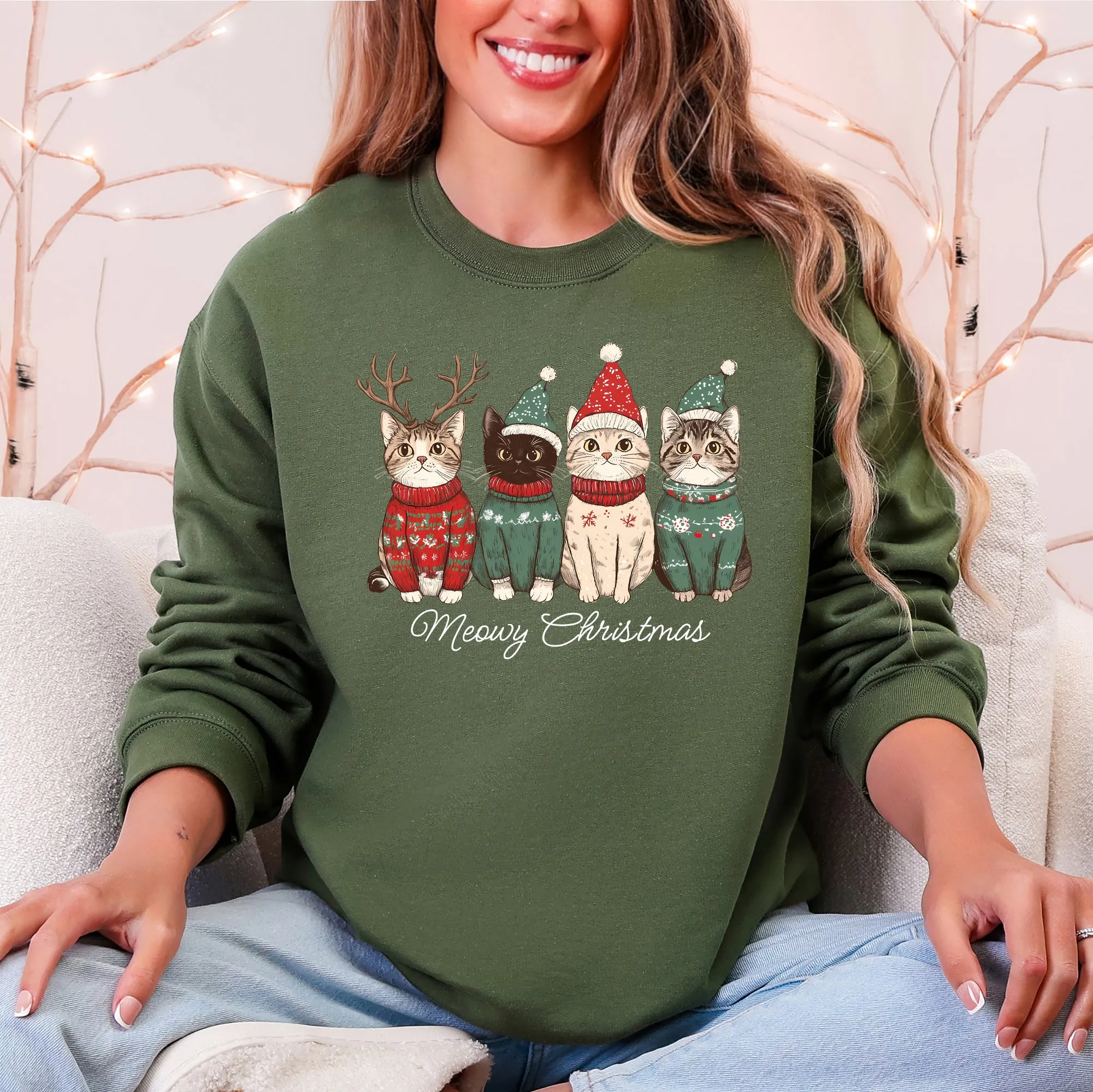 Meowy Christmas, Cats, Cute, Santa, Pets Sweatshirt sold by Refinery Number One