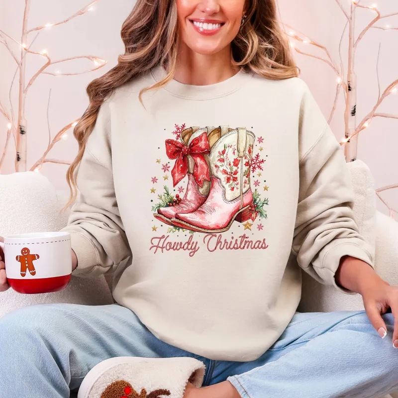 Howdy Christmas, Cowboy Boots, Santa, Western, Country Sweatshirt sold by Refinery Number One