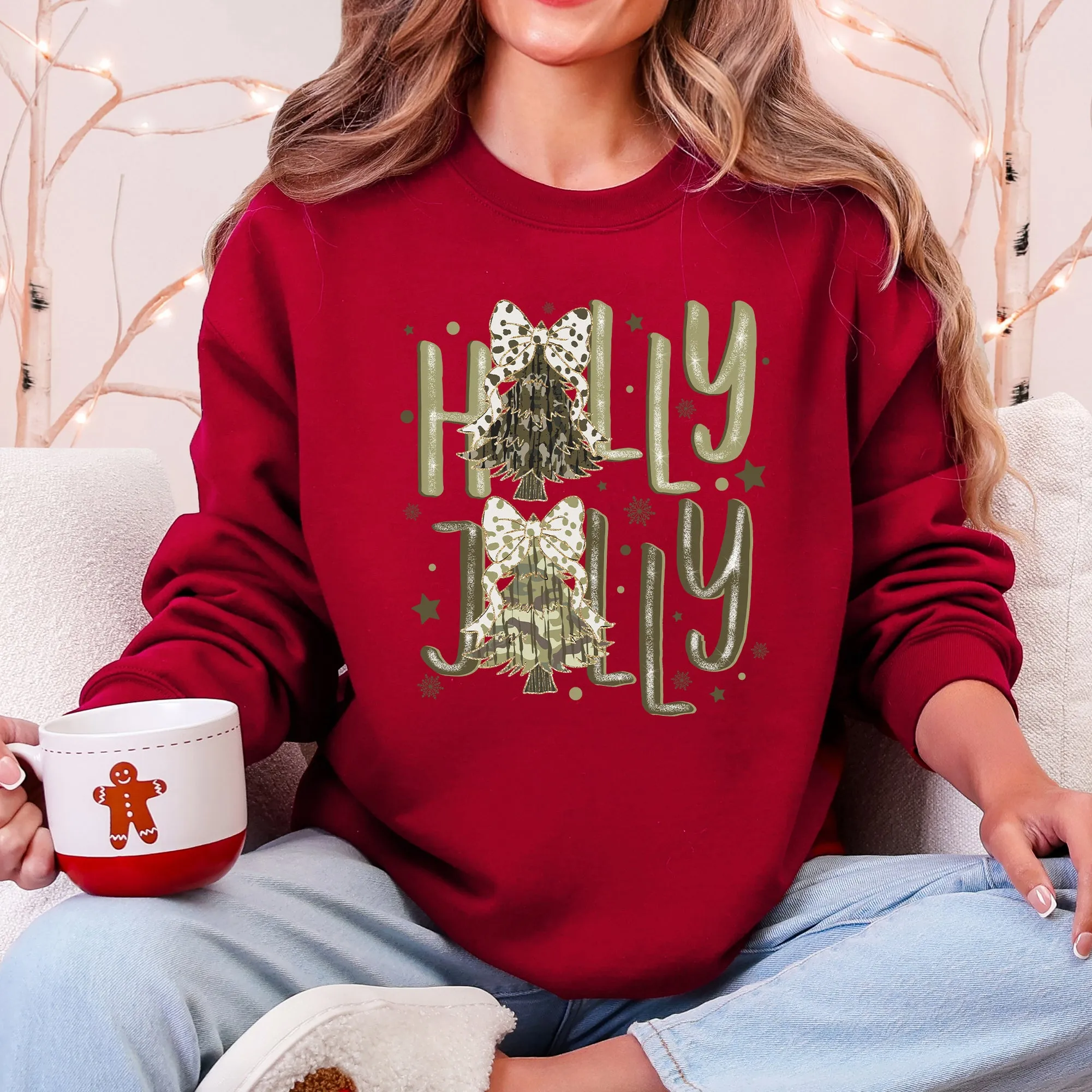 Holly Jolly, Camo Christmas Tree, Santa, Dalmatian Print, Ribbons, Bows Sweatshirt sold by Refinery Number One product image thumbnail 3