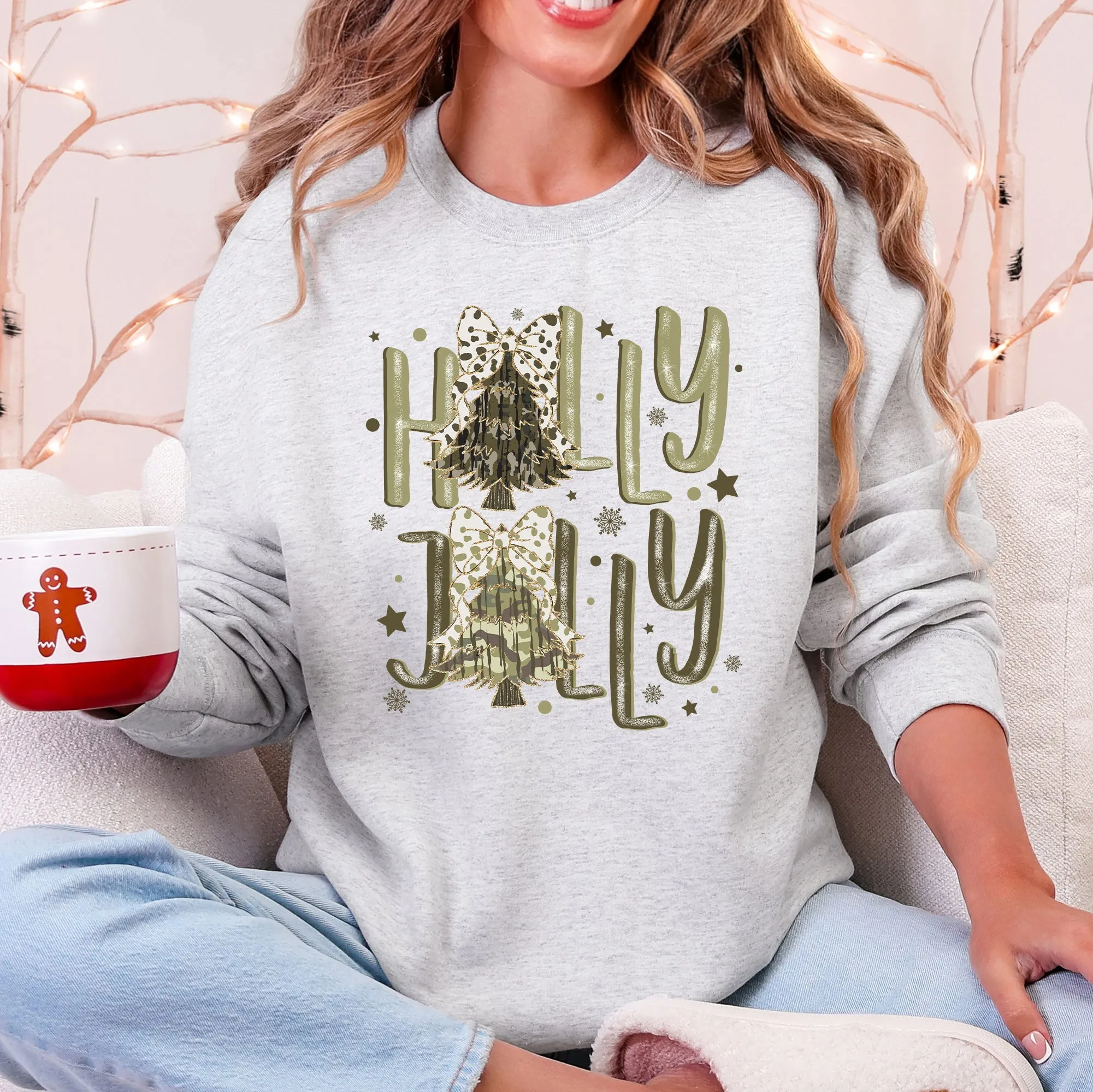 Holly Jolly, Camo Christmas Tree, Santa, Dalmatian Print, Ribbons, Bows Sweatshirt sold by Refinery Number One product image thumbnail 5
