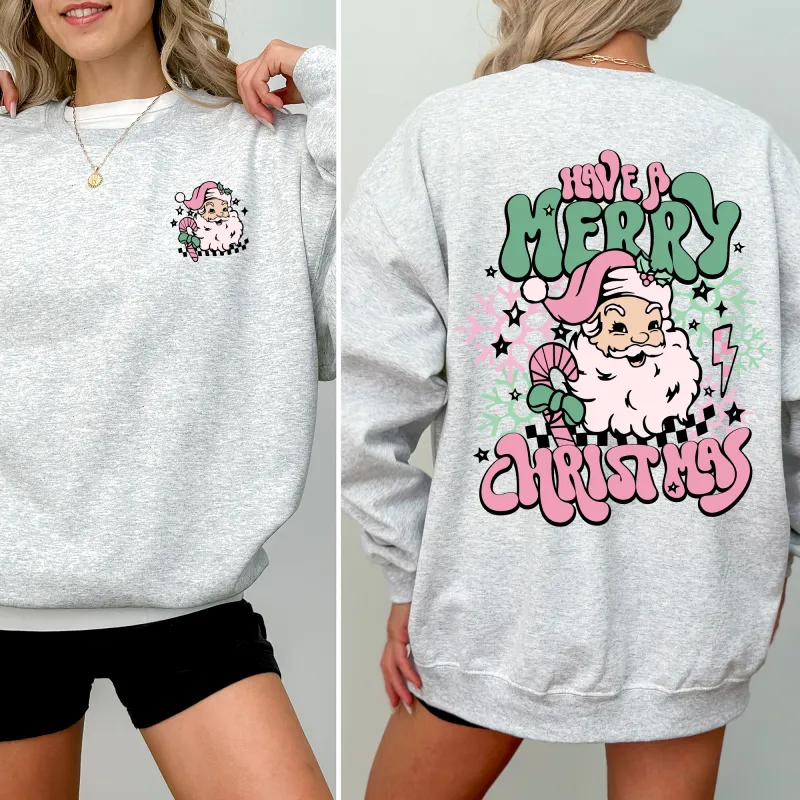 Have A Merry Christmas, Retro, Front and Back, Santa, Trendy Sweatshirt sold by Refinery Number One