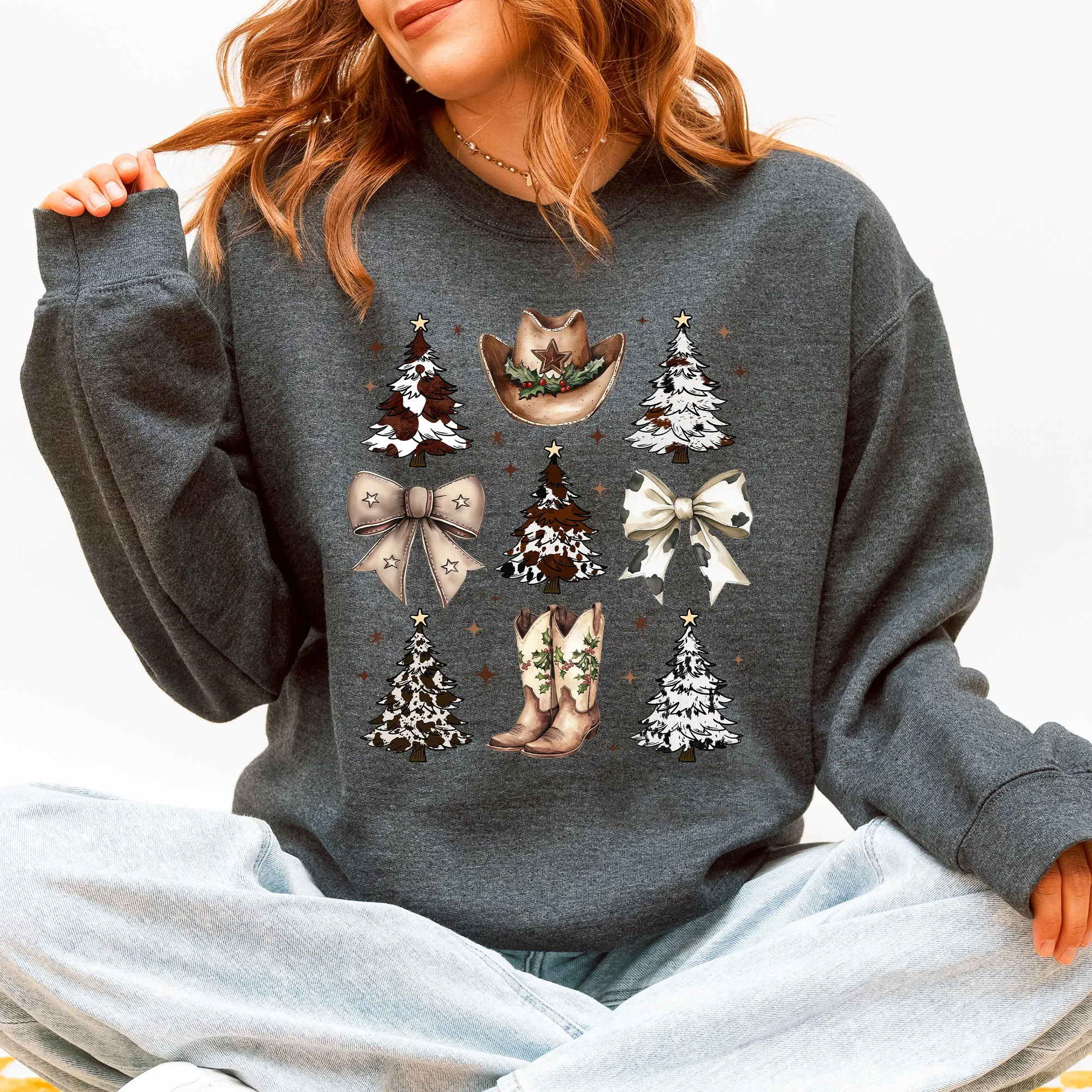 Cowboy Christmas, Western, Christmas Trees, Cowboy Hat, Boots, Western, Country, Santa Sweatshirt sold by Refinery Number One product image thumbnail 4