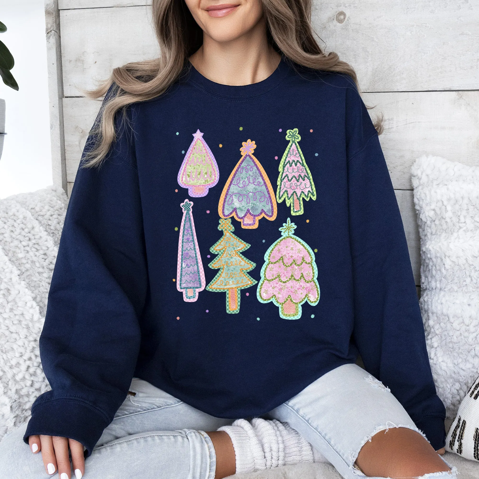 Colorful Christmas Tree, Pastels, Retro, Drawn Sweatshirt sold by Refinery Number One product image thumbnail 4