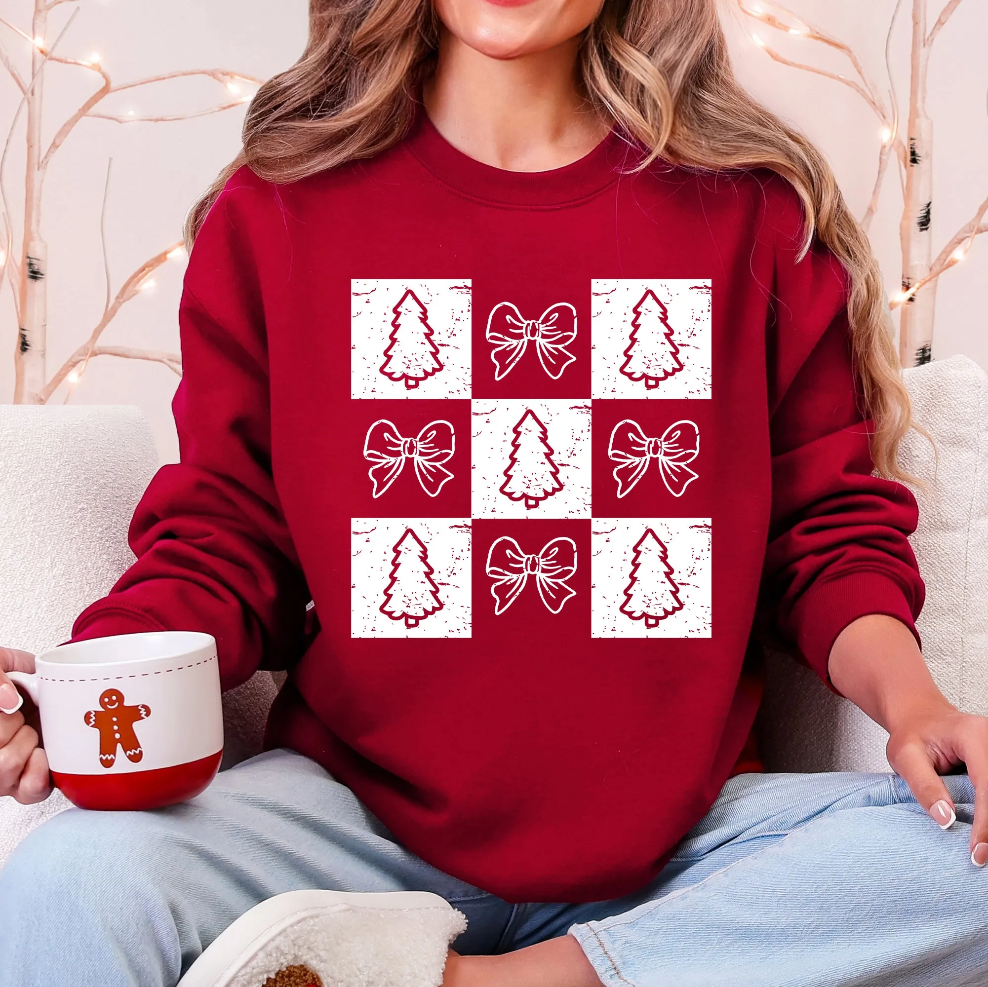Christmas, Checkered, Bows, Tree, Minimalist, Vintage Sweatshirt sold by Refinery Number One product image thumbnail 4