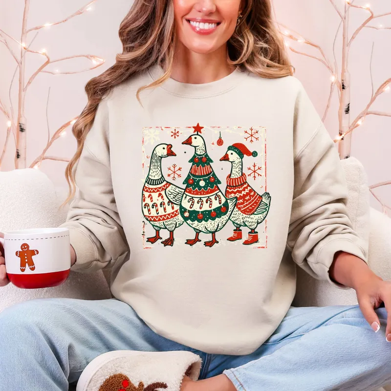 Christmas Geese, Sweaters, Funny, Adorable, Cute, Retro Sweatshirt sold by Refinery Number One