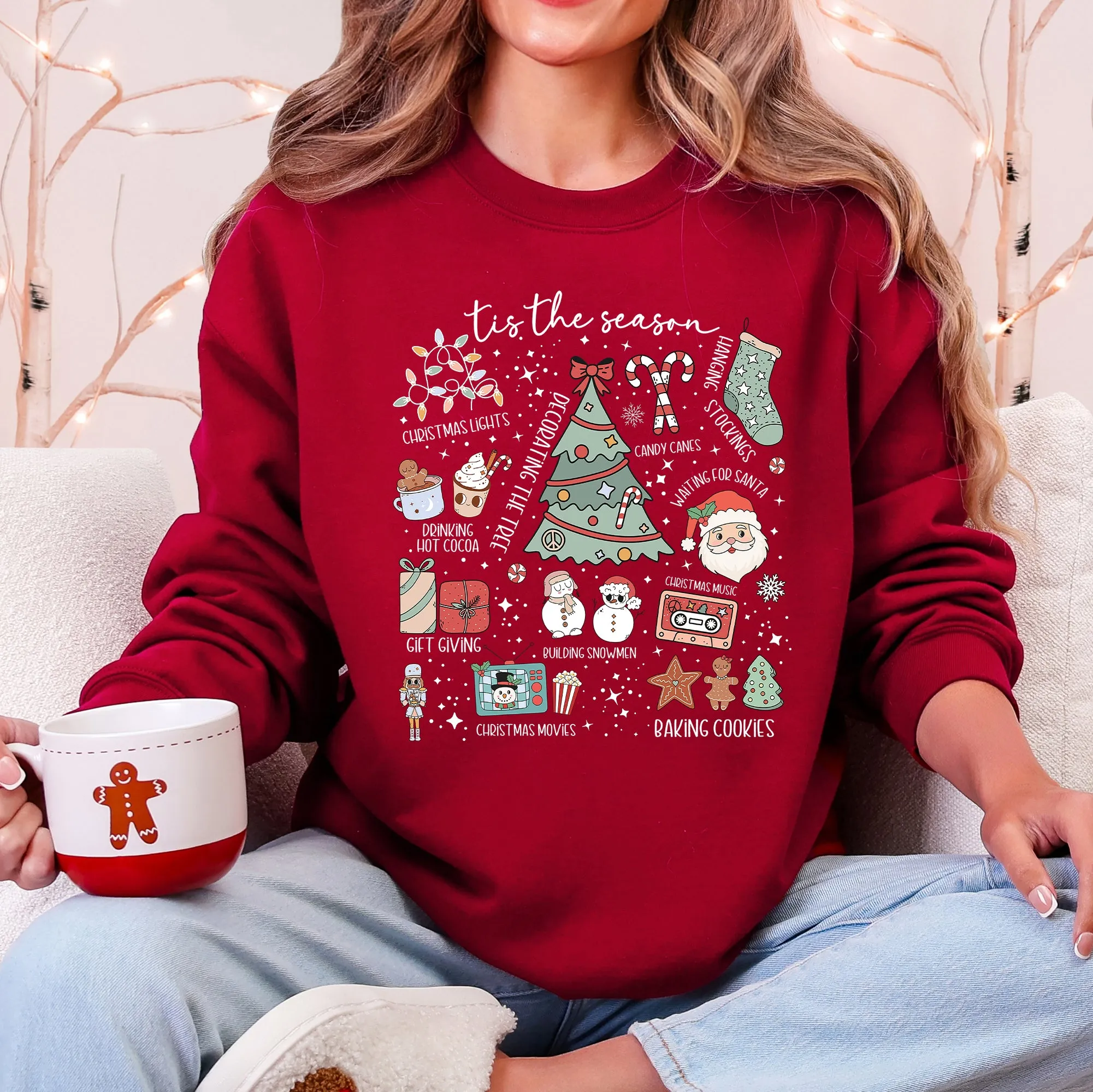Tis The Season, Christmas, Cute, Trendy, Santa, Tree, Snowman, Cookies, Gifts Sweatshirt sold by Refinery Number One product image thumbnail 3