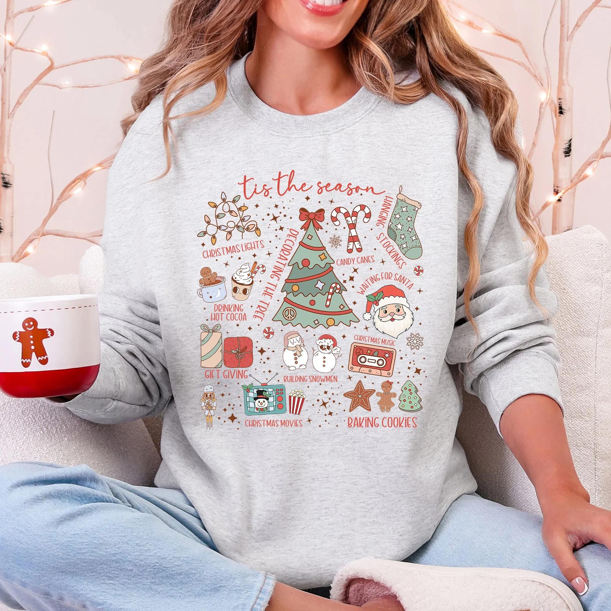 Tis The Season, Christmas, Cute, Trendy, Santa, Tree, Snowman, Cookies, Gifts Sweatshirt sold by Refinery Number One product image thumbnail 4