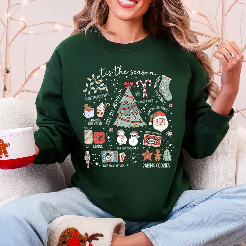 Tis The Season, Christmas, Cute, Trendy, Santa, Tree, Snowman, Cookies, Gifts Sweatshirt sold by Refinery Number One