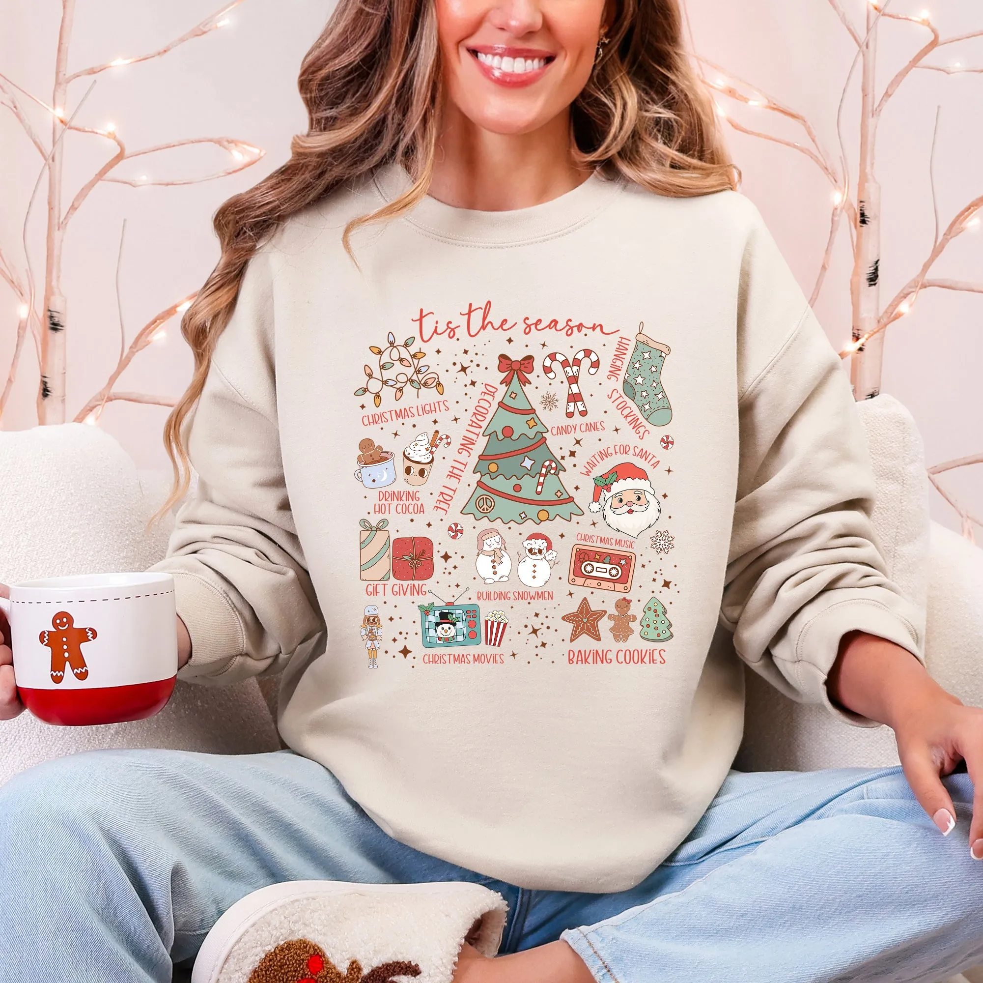 Tis The Season, Christmas, Cute, Trendy, Santa, Tree, Snowman, Cookies, Gifts Sweatshirt sold by Refinery Number One product image thumbnail 5