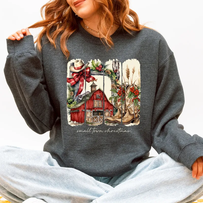 Small Town Christmas, Country, Farm Life, Santa Sweatshirt sold by Refinery Number One