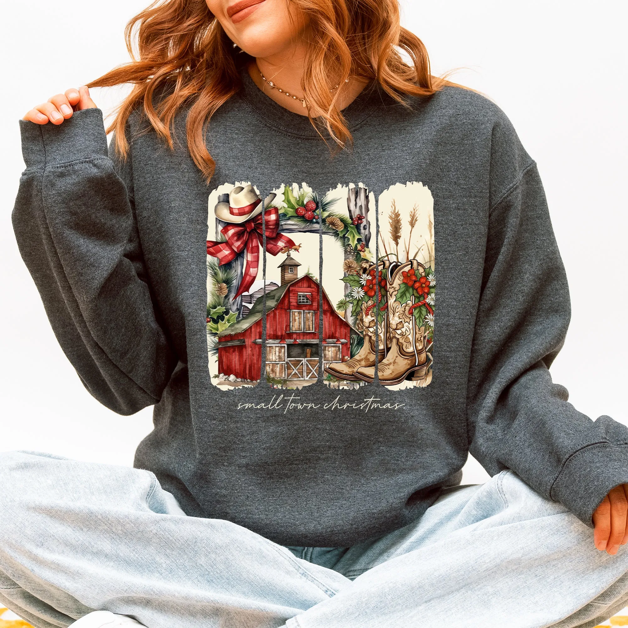 Small Town Christmas, Country, Farm Life, Santa Sweatshirt sold by Refinery Number One