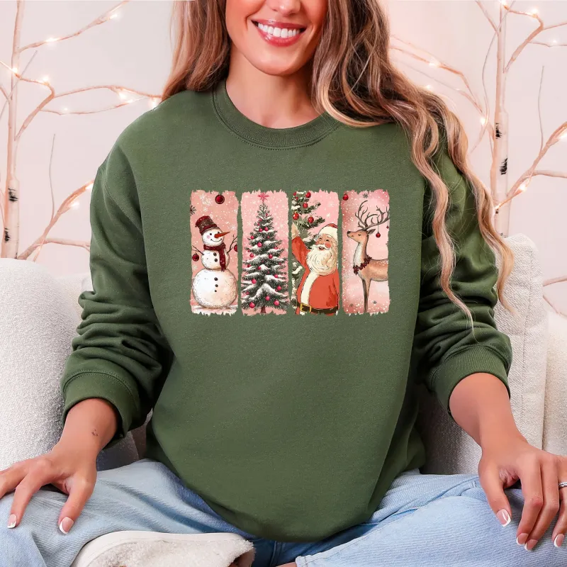 Santa, Snowman, Reindeer, Christmas Tree, Retro Sweatshirt sold by Refinery Number One