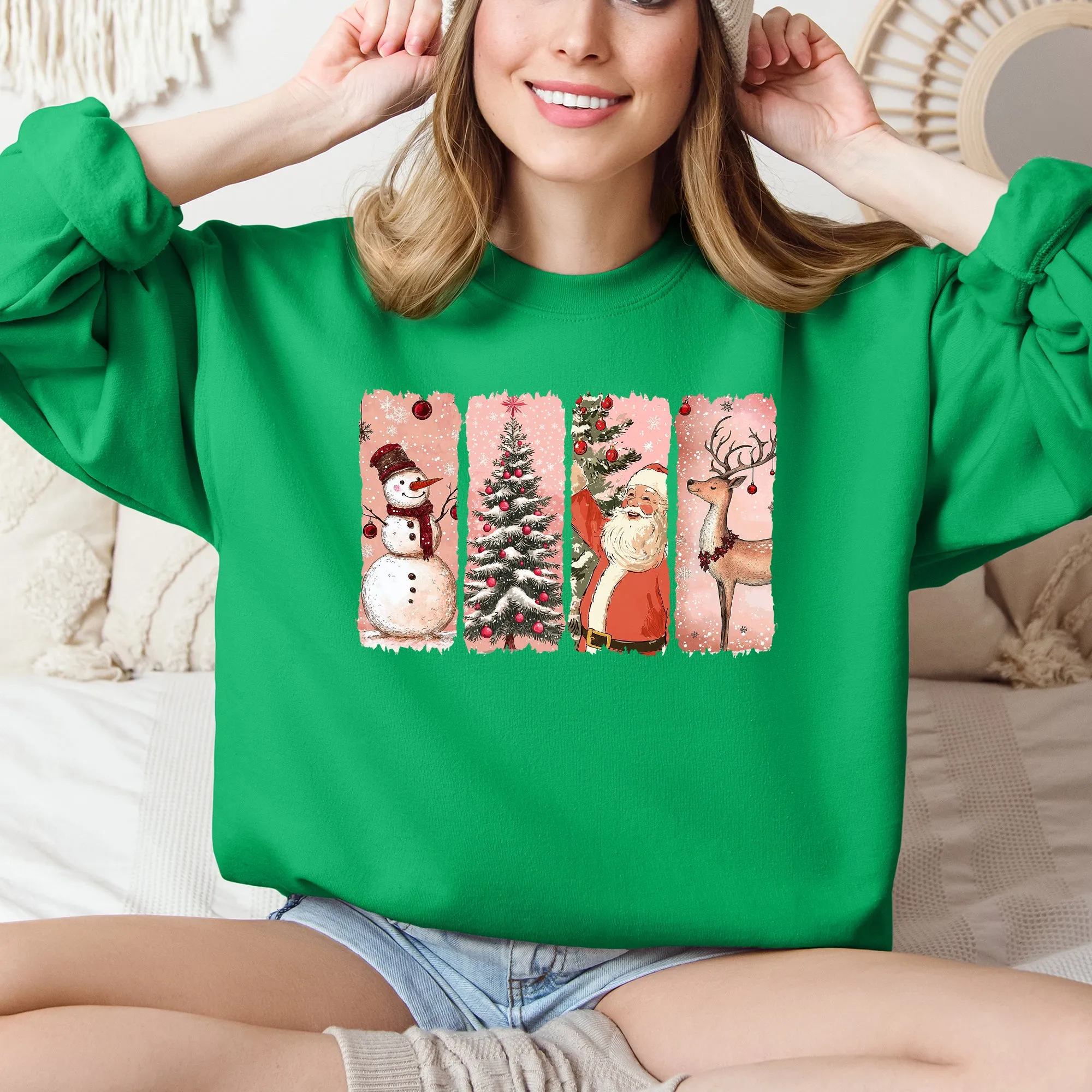 Santa, Snowman, Reindeer, Christmas Tree, Retro Sweatshirt sold by Refinery Number One product image thumbnail 4