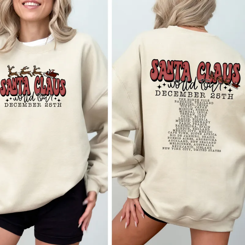 Santa Claus, World Tour, The North Pole, December, Christmas, Retro, Band, Sweatshirt sold by Refinery Number One