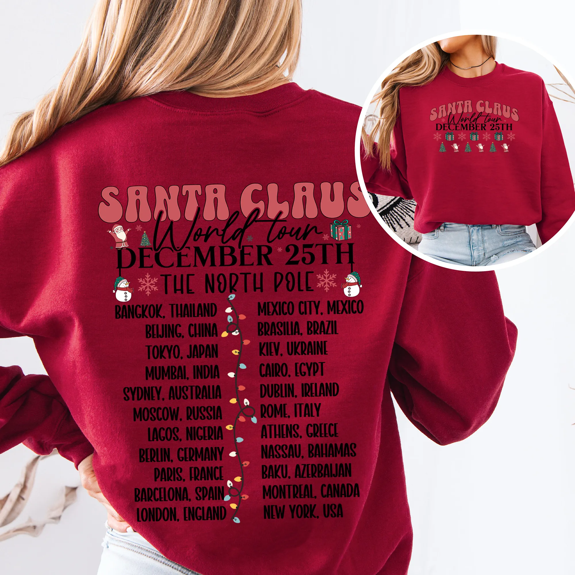 Santa Claus, World Tour, The North Pole, Christmas, Retro, Band, Front and Back Sweatshirt sold by Refinery Number One product image thumbnail 5