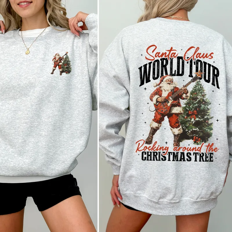 Santa Claus World Tour, Rocking Around The Christmas Tree, Retro, Front and Back Sweatshirt sold by Refinery Number One