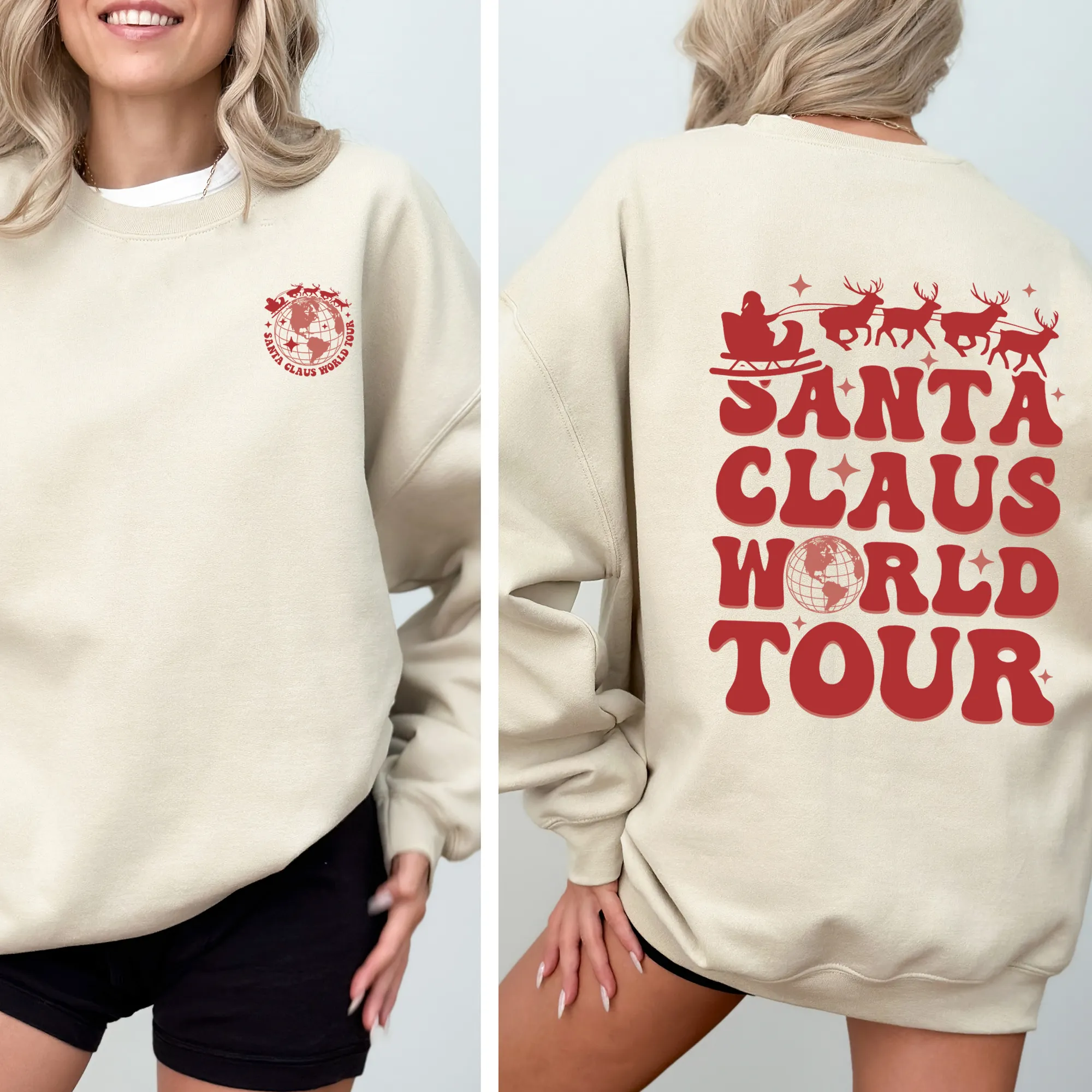Santa Claus World Tour, Front and Back, Christmas, Retro, Sweatshirt sold by Refinery Number One product image thumbnail 4
