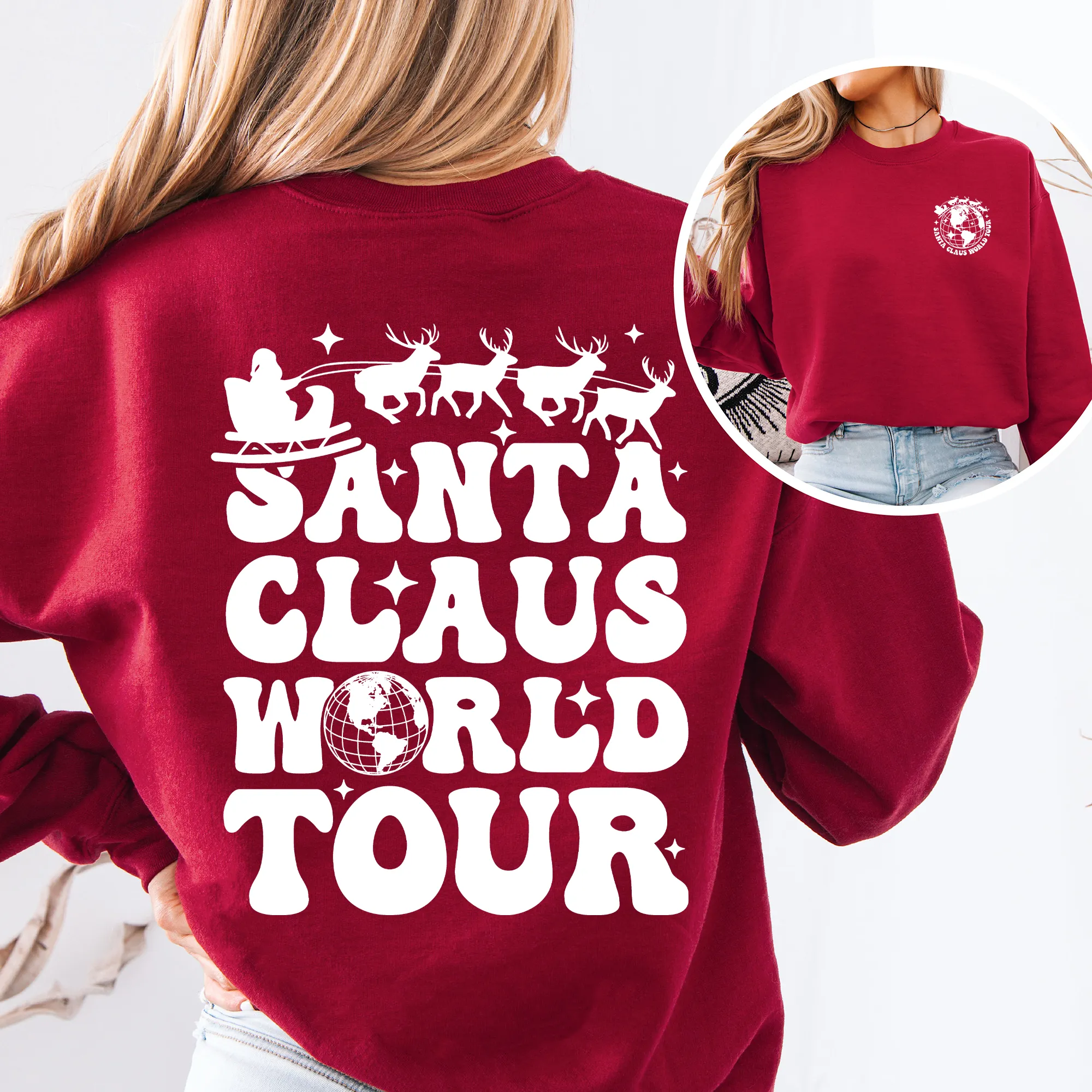 Santa Claus World Tour, Front and Back, Christmas, Retro, Sweatshirt sold by Refinery Number One product image thumbnail 2