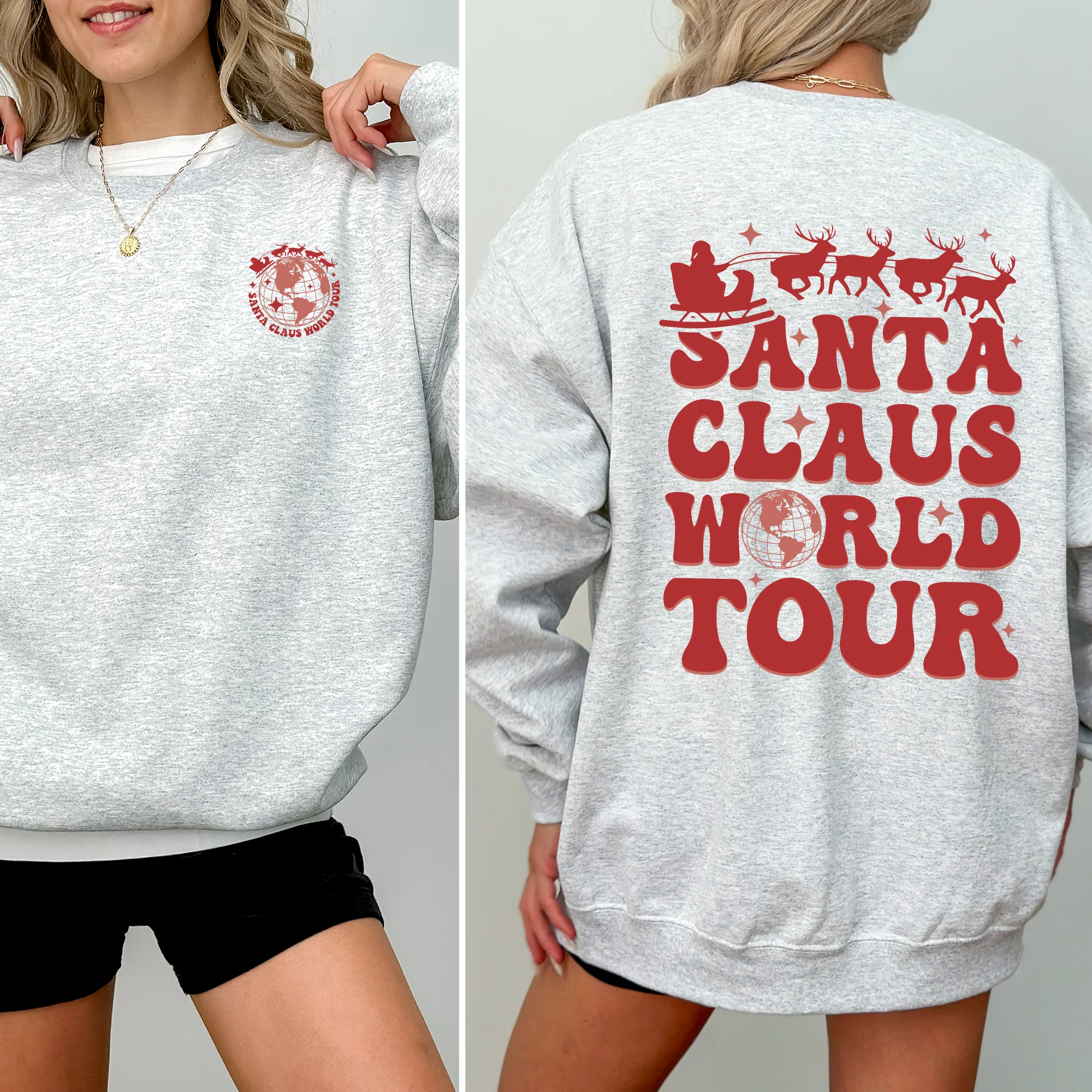 Santa Claus World Tour, Front and Back, Christmas, Retro, Sweatshirt sold by Refinery Number One