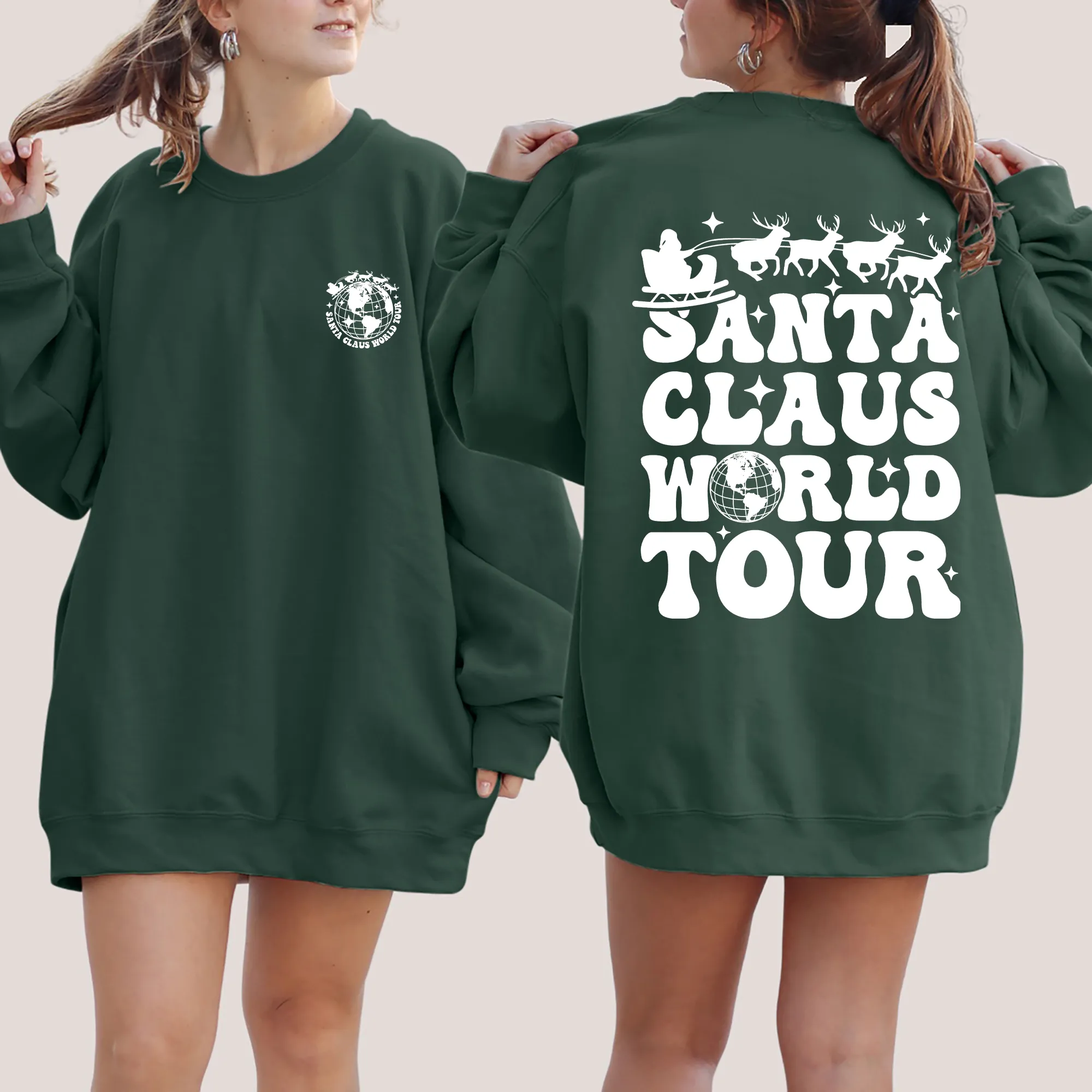 Santa Claus World Tour, Front and Back, Christmas, Retro, Sweatshirt sold by Refinery Number One product image thumbnail 3