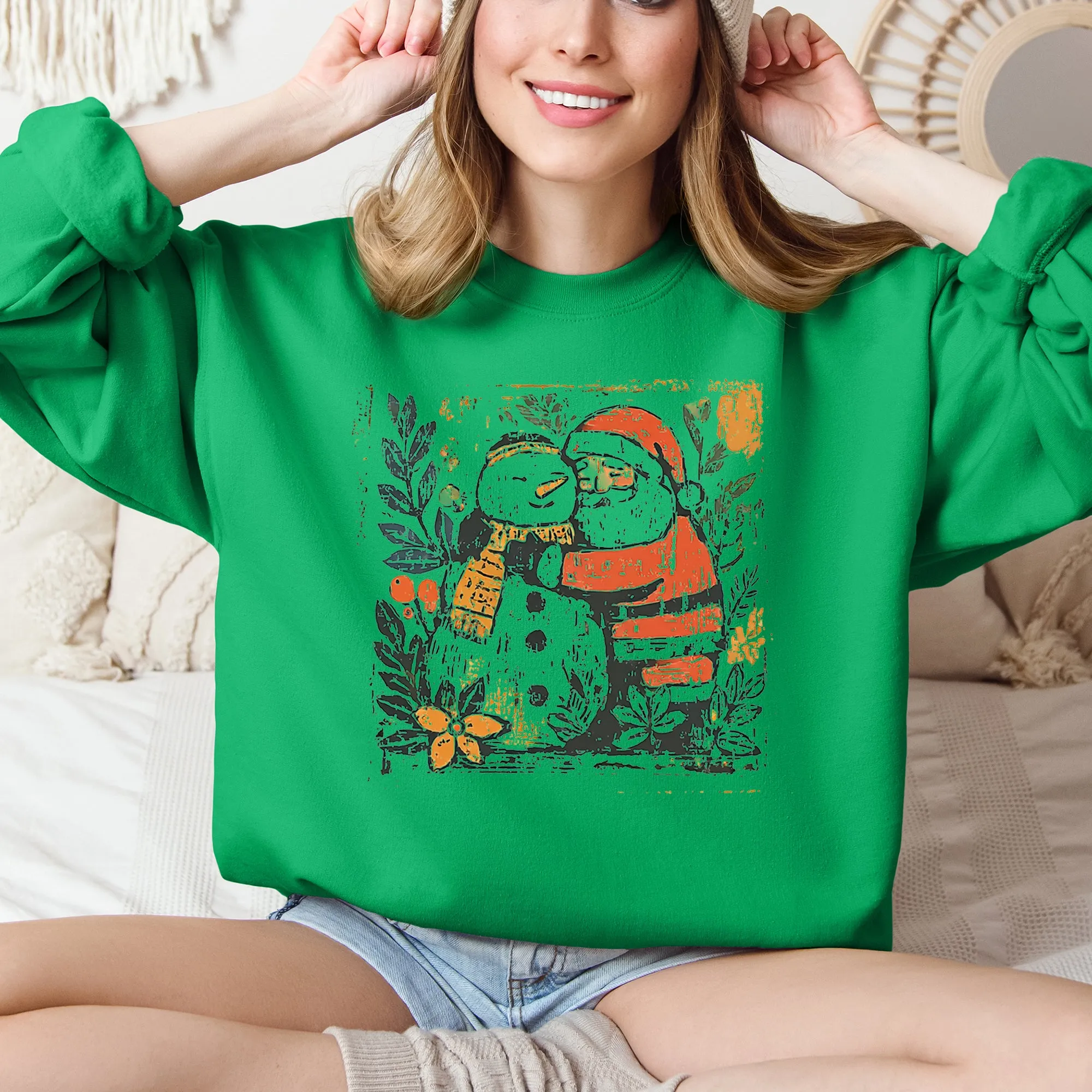 Santa and Snowman, Christmas, Vintage, Retro, Sketched, Cute Sweatshirt sold by Refinery Number One product image thumbnail 3