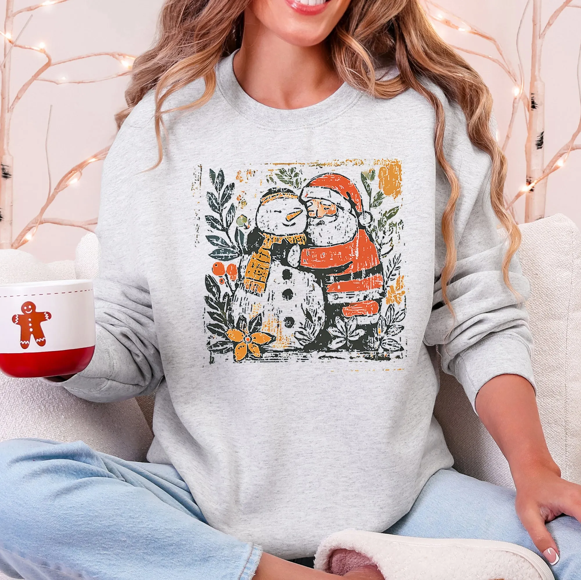 Santa and Snowman, Christmas, Vintage, Retro, Sketched, Cute Sweatshirt sold by Refinery Number One product image thumbnail 2